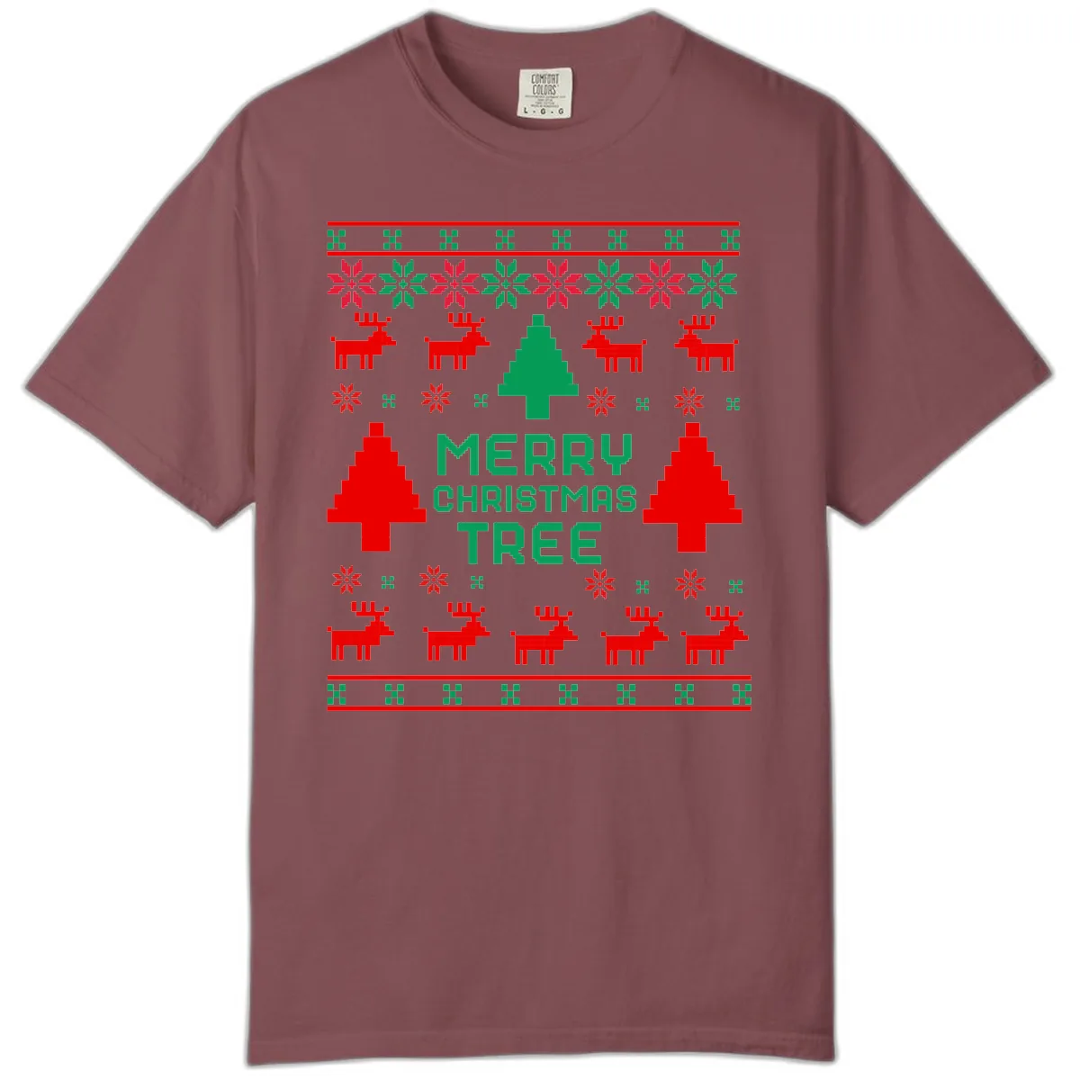 Merry Christmas Tree Ugly Sweater Comfort Color in Brick