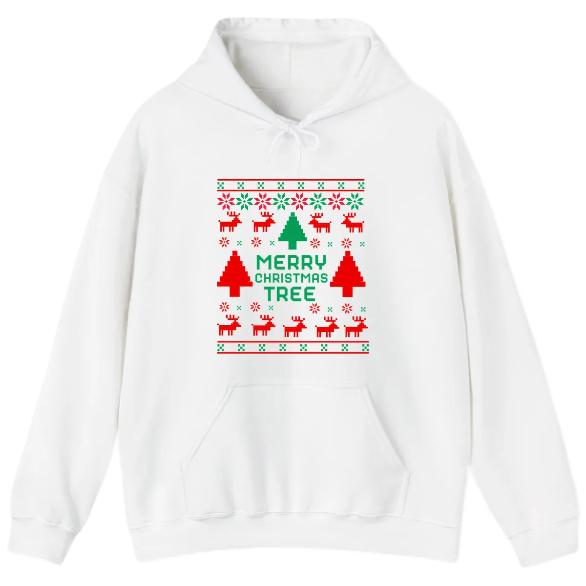 Merry Christmas Tree Ugly Sweater Hoodie in White