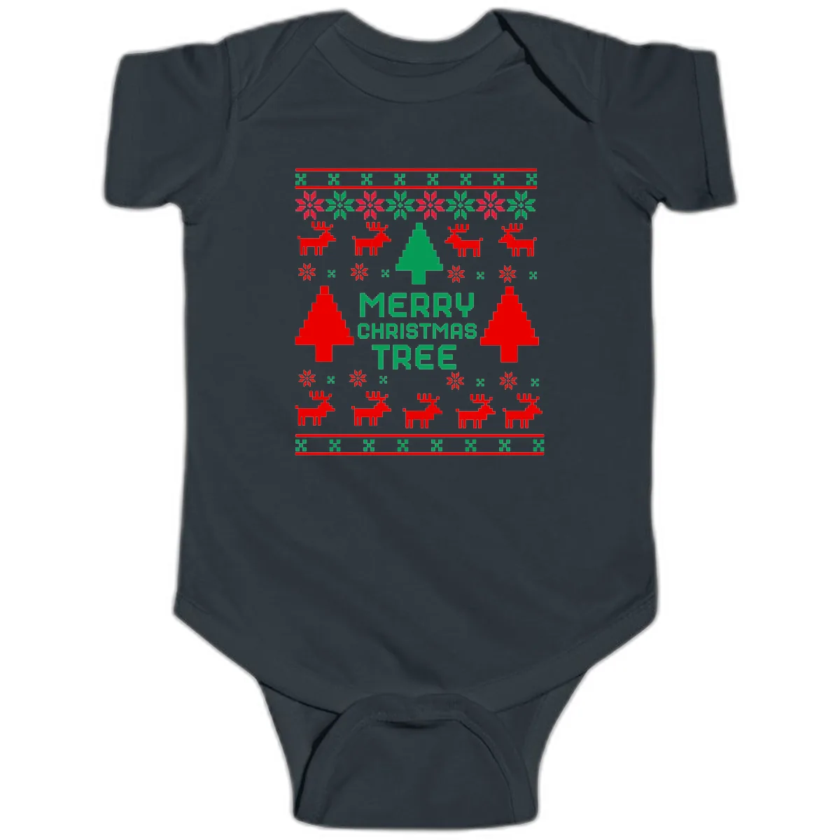 Merry Christmas Tree Ugly Sweater Baby Onesie in Black