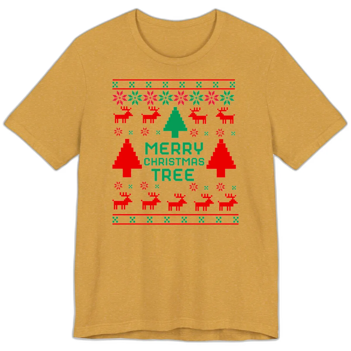 Merry Christmas Tree Ugly Sweater Premium T-Shirt in Heather Mustard