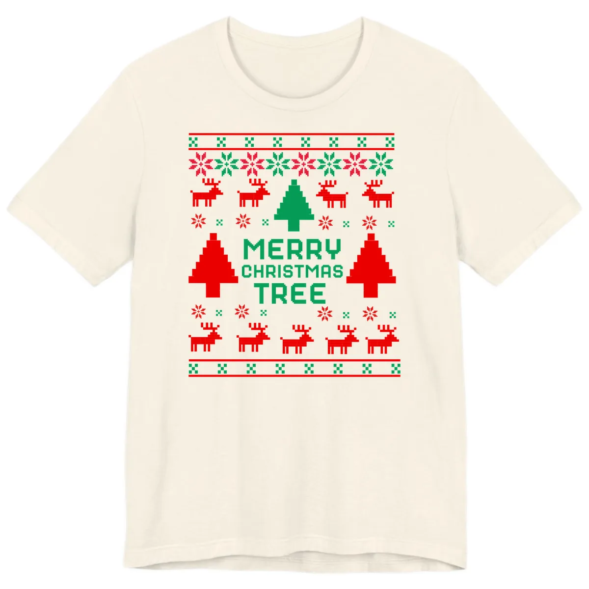 Merry Christmas Tree Ugly Sweater Premium T-Shirt in Natural