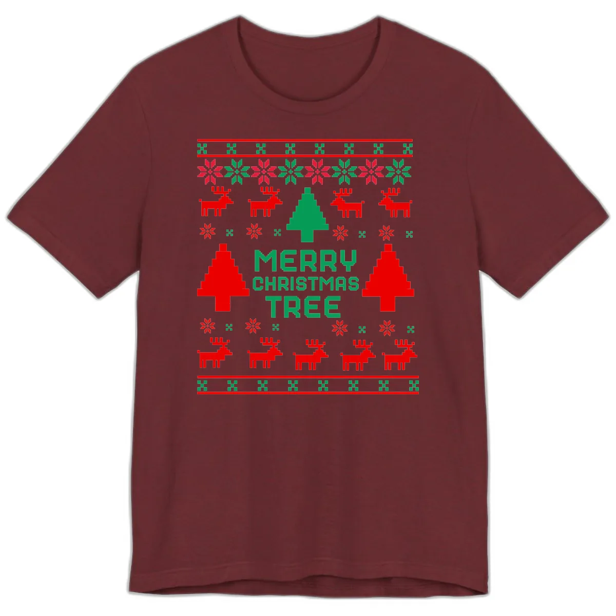 Merry Christmas Tree Ugly Sweater Premium T-Shirt in Heather Cardinal