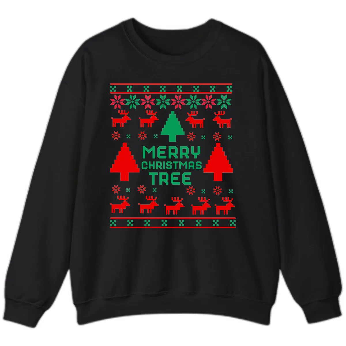 Merry Christmas Tree Ugly Sweater Sweatshirt in Black