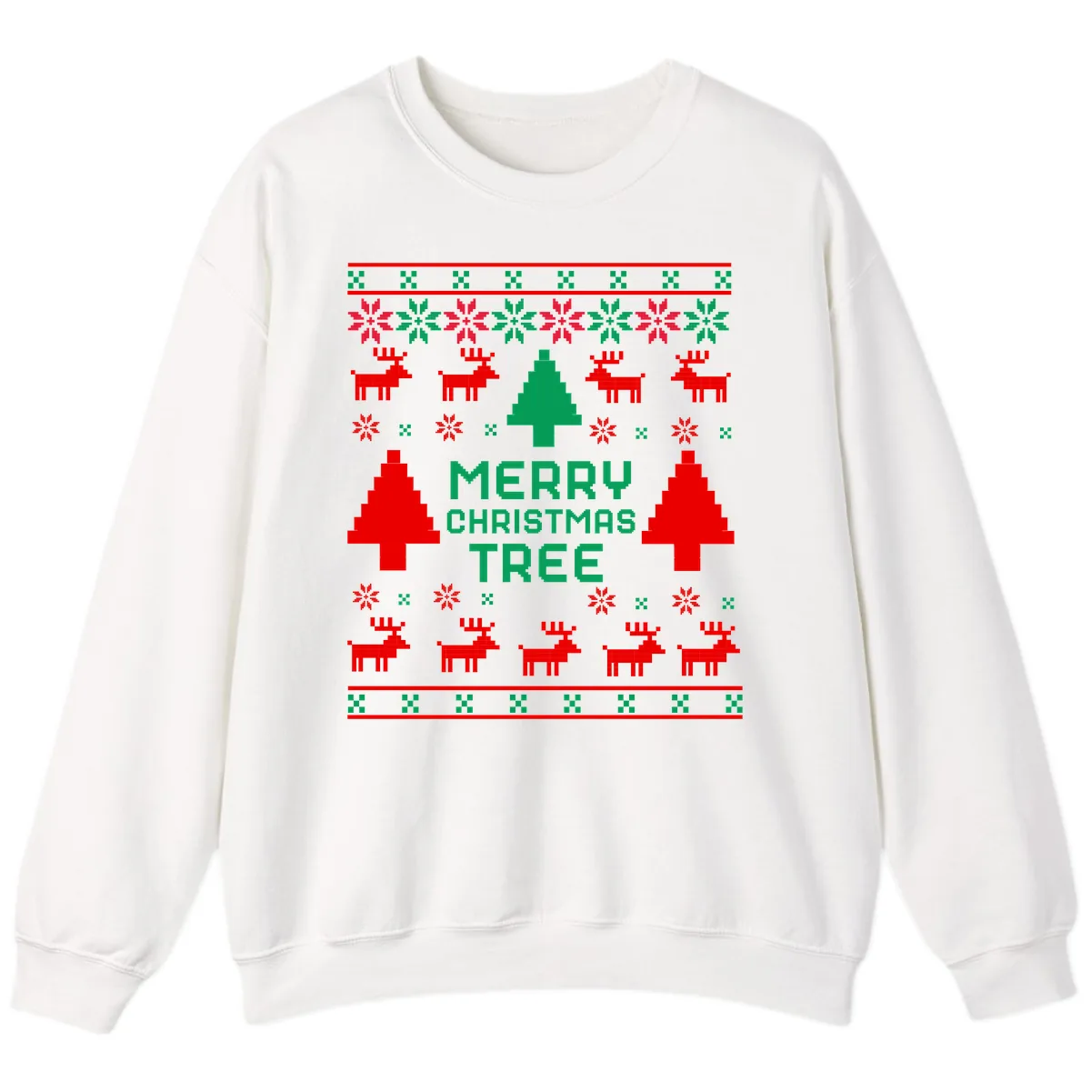 Merry Christmas Tree Ugly Sweater Sweatshirt in White
