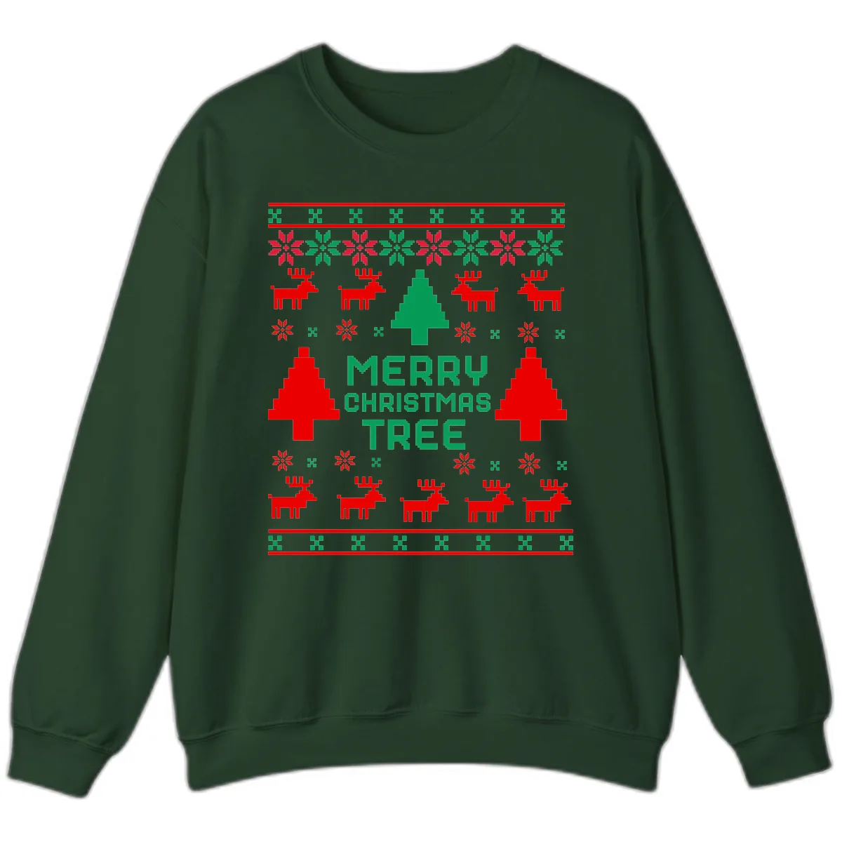 Merry Christmas Tree Ugly Sweater Sweatshirt in Forest Green