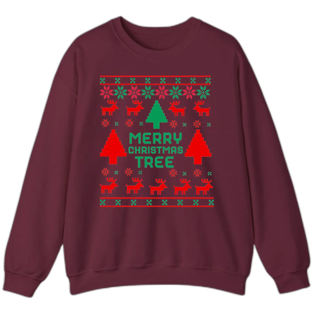 Merry Christmas Tree Ugly Sweater Sweatshirt in Maroon