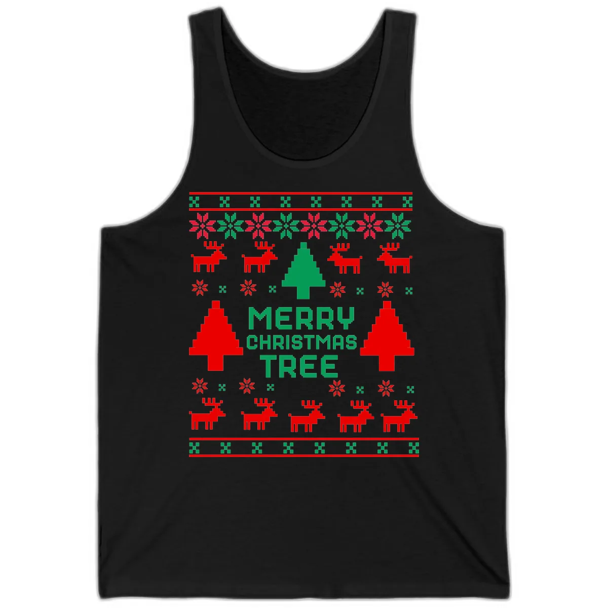 Merry Christmas Tree Ugly Sweater Tank in Black
