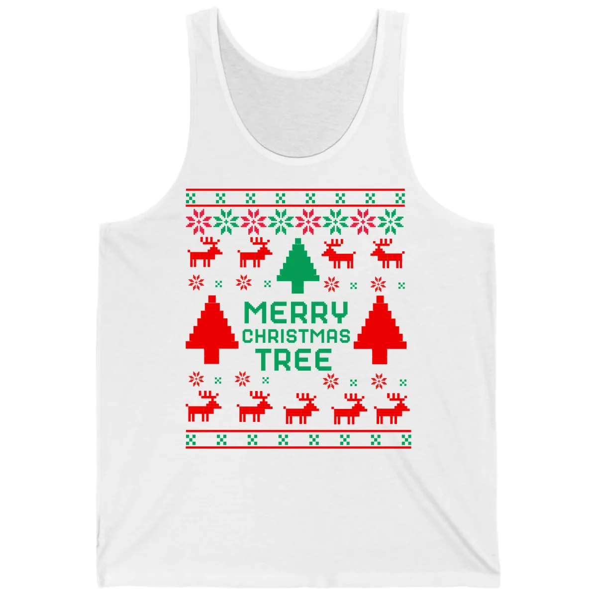 Merry Christmas Tree Ugly Sweater Tank in White