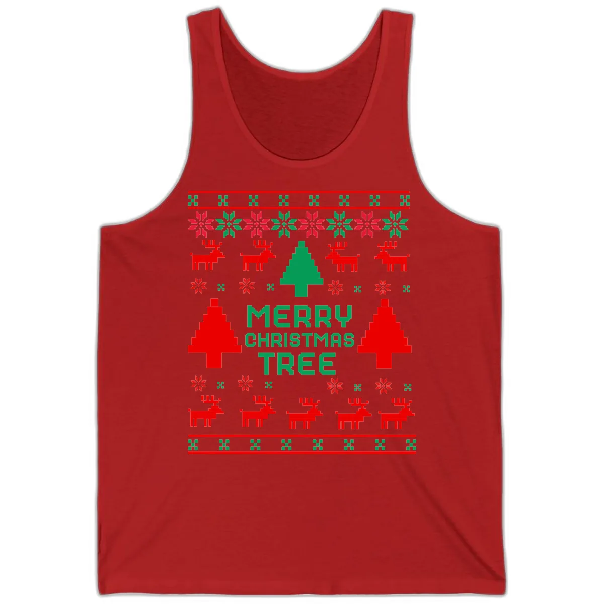 Merry Christmas Tree Ugly Sweater Tank in Red