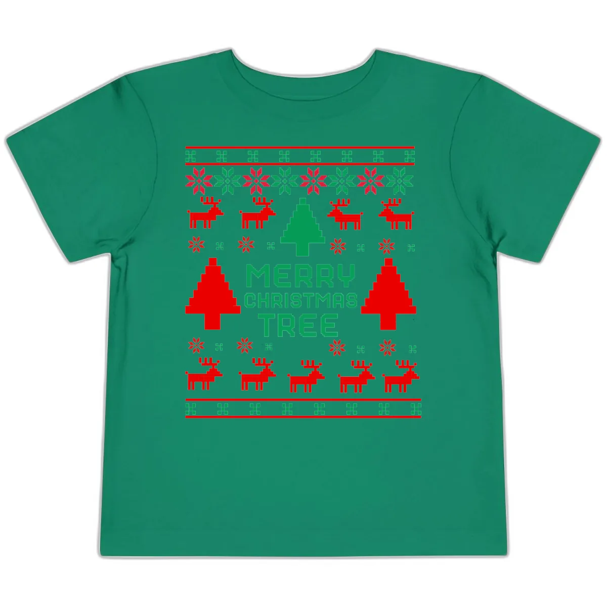 Merry Christmas Tree Ugly Sweater Toddler T-Shirt in Kelly
