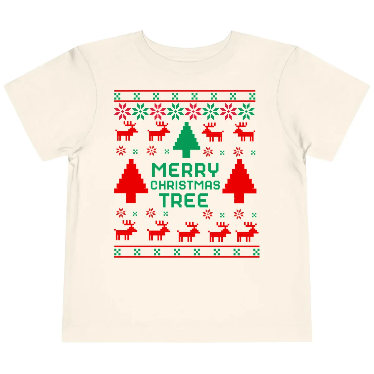 Merry Christmas Tree Ugly Sweater Toddler T-Shirt in Natural