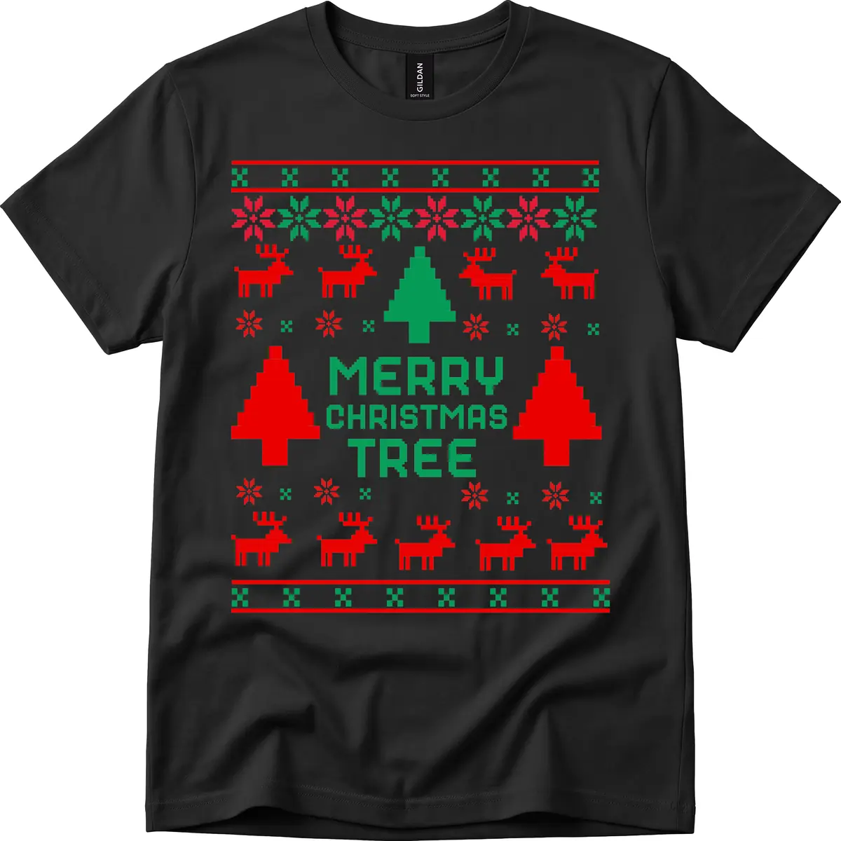 Merry Christmas Tree Ugly Sweater T-Shirt in Black