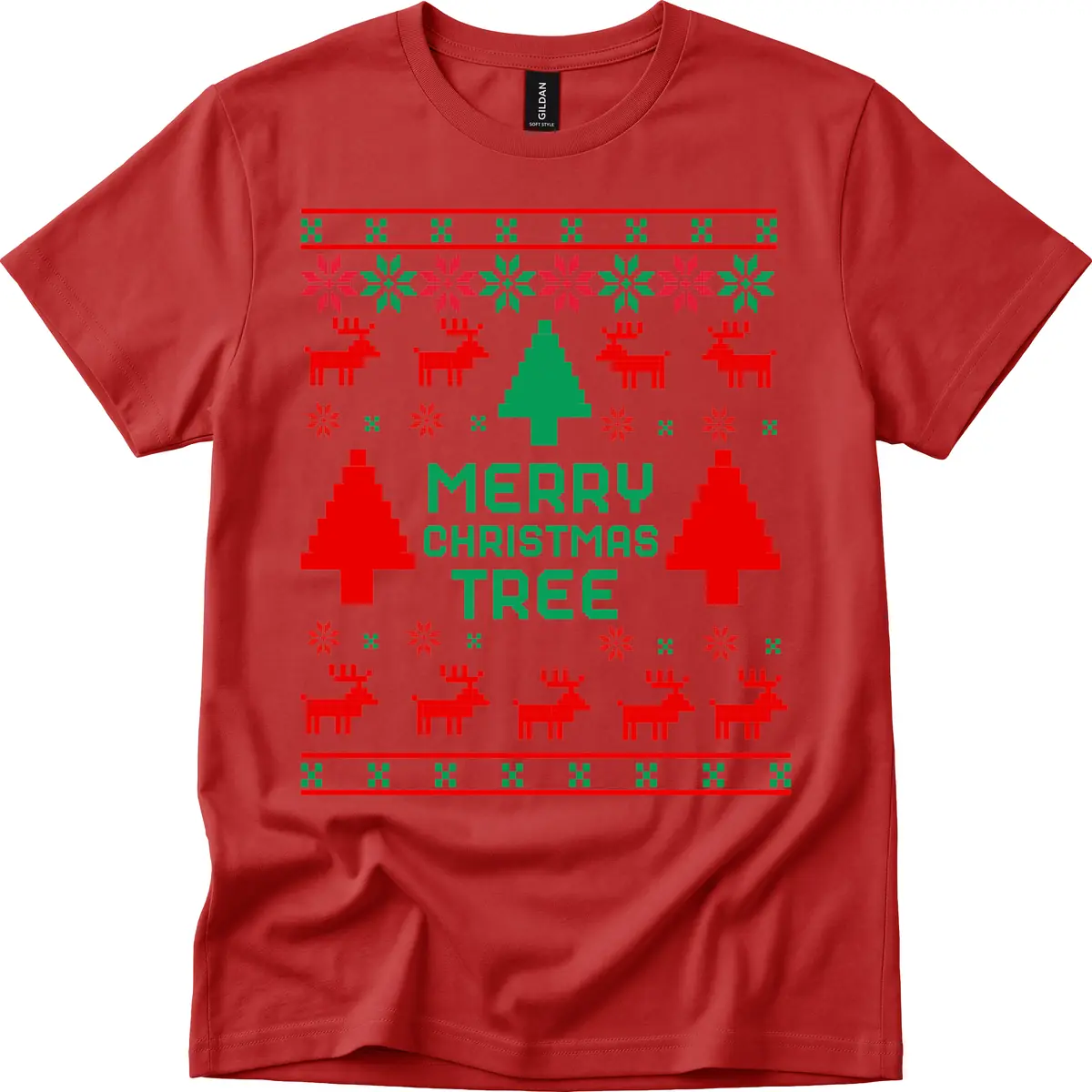 Merry Christmas Tree Ugly Sweater T-Shirt in Red