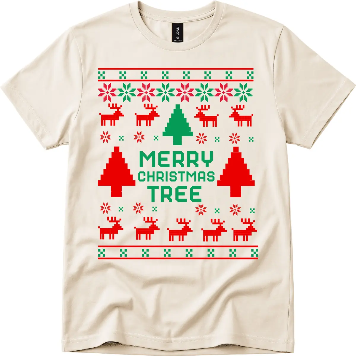 Merry Christmas Tree Ugly Sweater T-Shirt in Natural