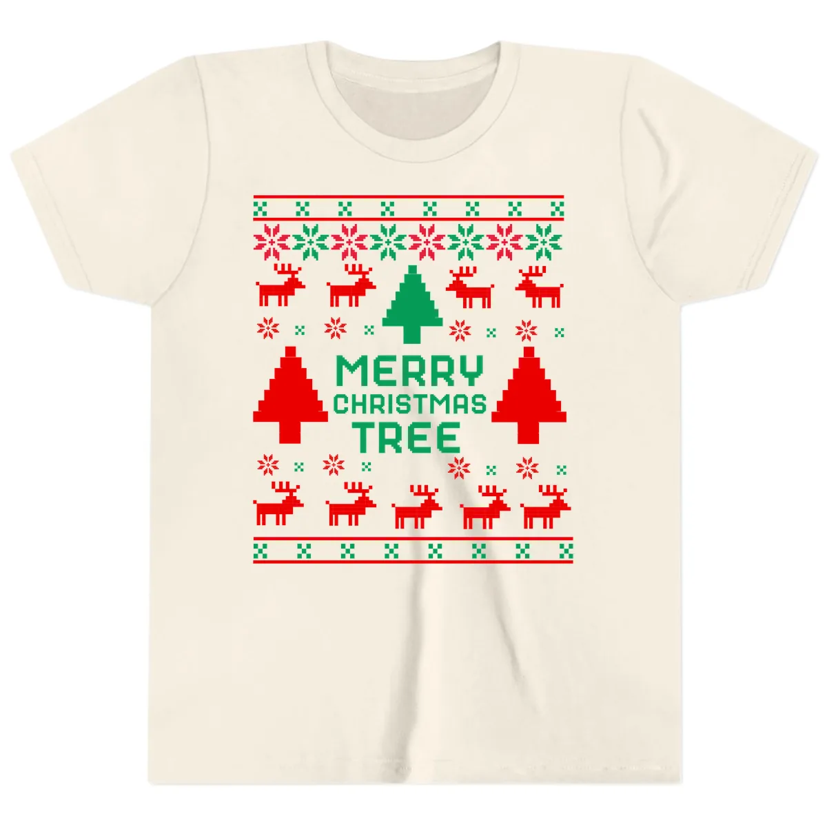 Merry Christmas Tree Ugly Sweater Youth T-Shirt in Natural