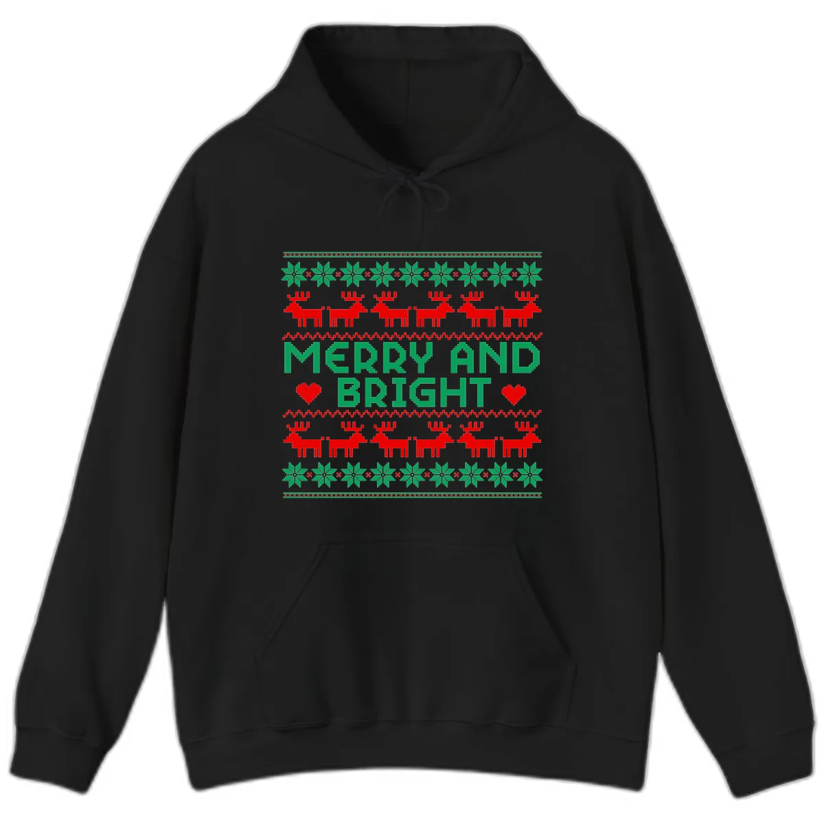 Merry And Bright Ugly Christmas Sweater Hoodie in Black