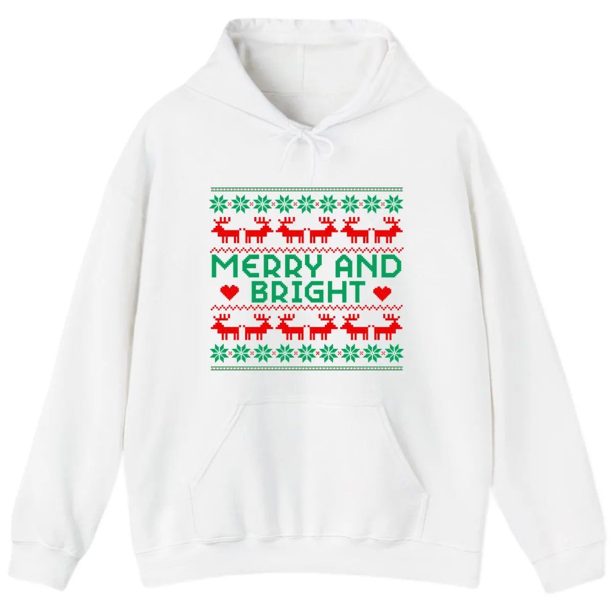 Merry And Bright Ugly Christmas Sweater Hoodie in White