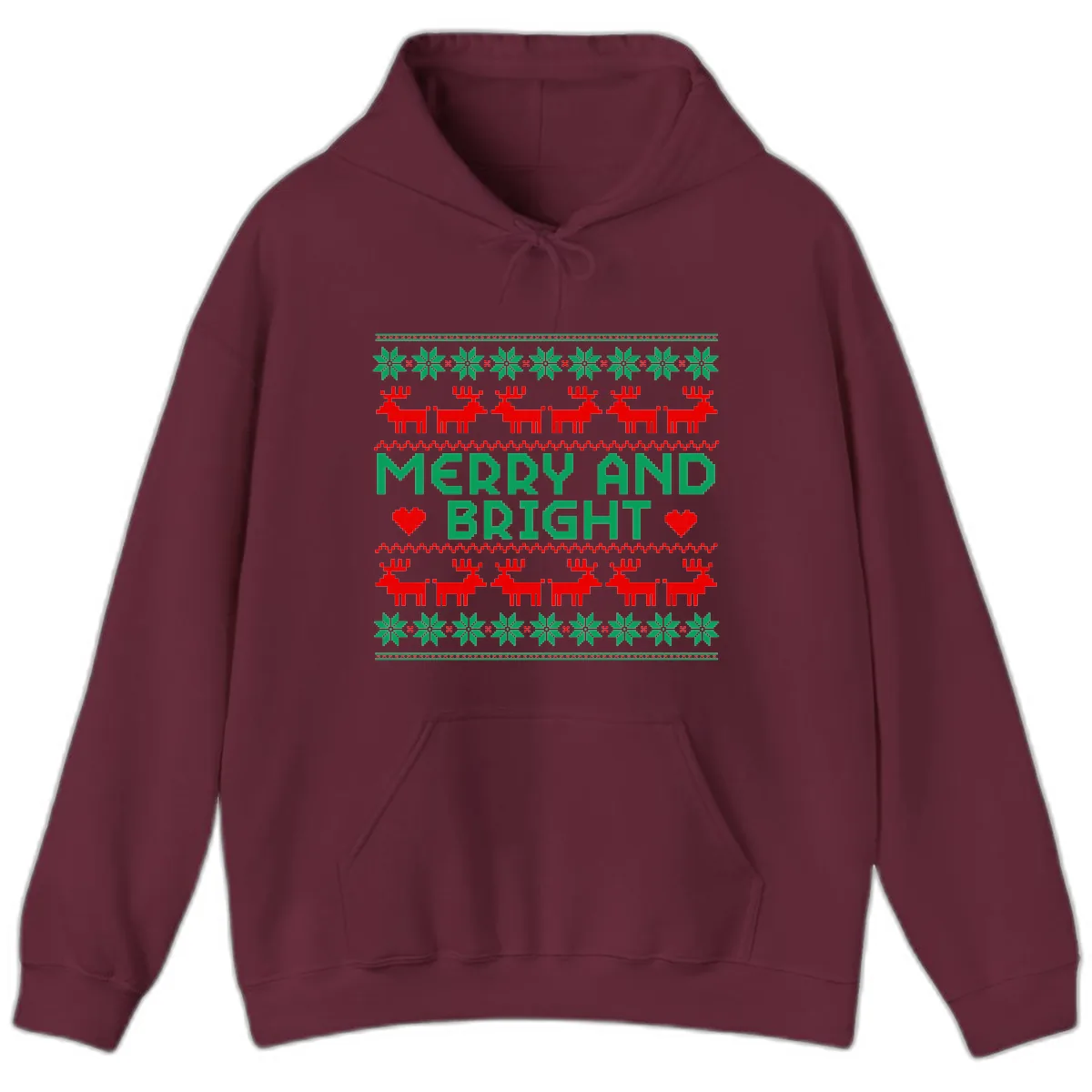 Merry And Bright Ugly Christmas Sweater Hoodie in Maroon