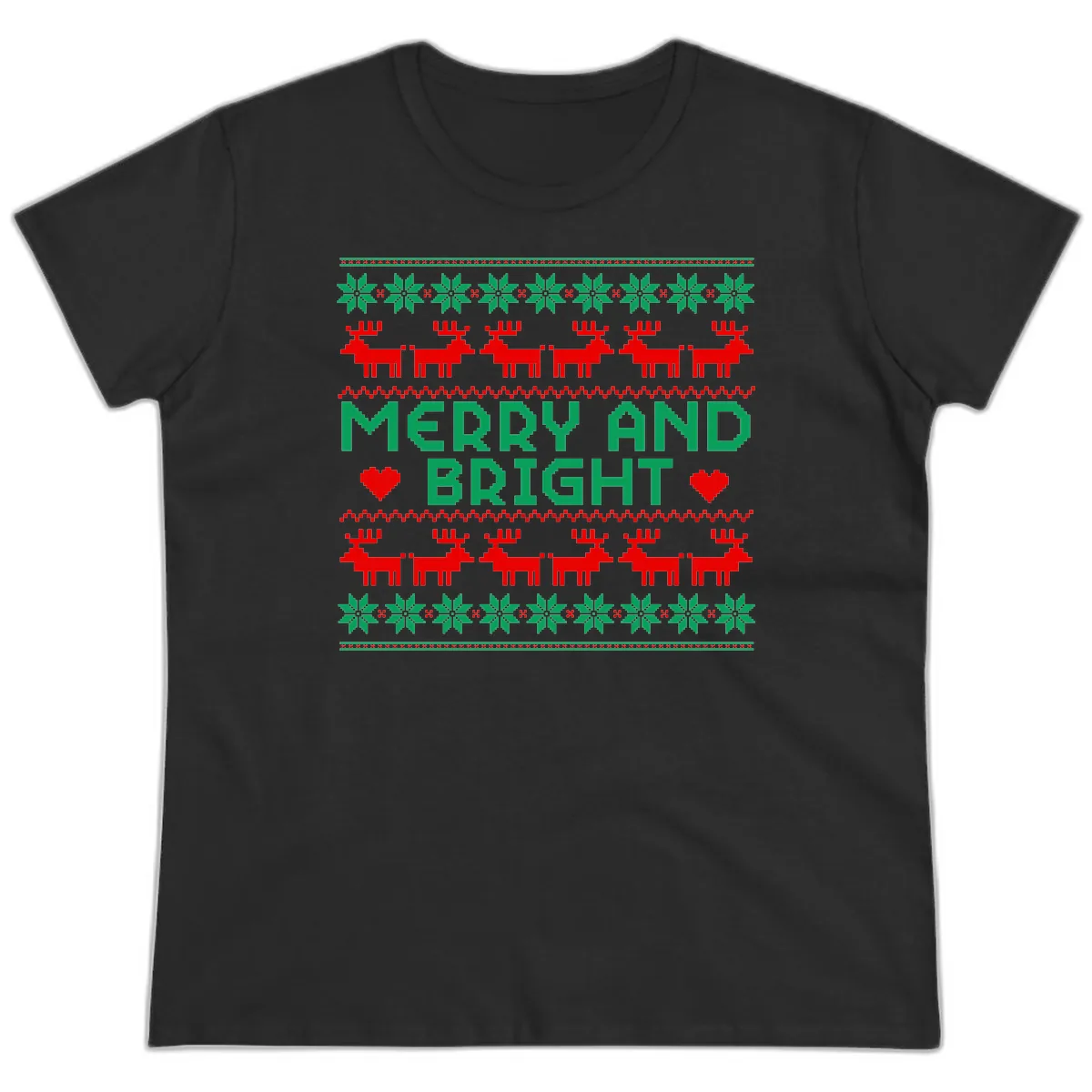 Merry And Bright Ugly Christmas Sweater Ladies Tee in Black
