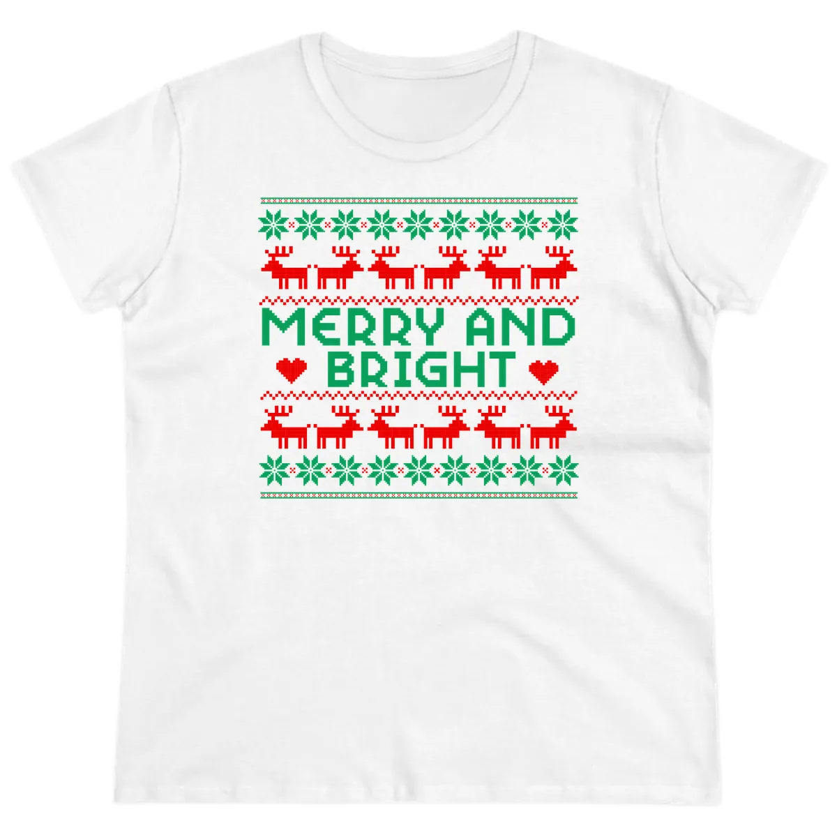 Merry And Bright Ugly Christmas Sweater Ladies Tee in White