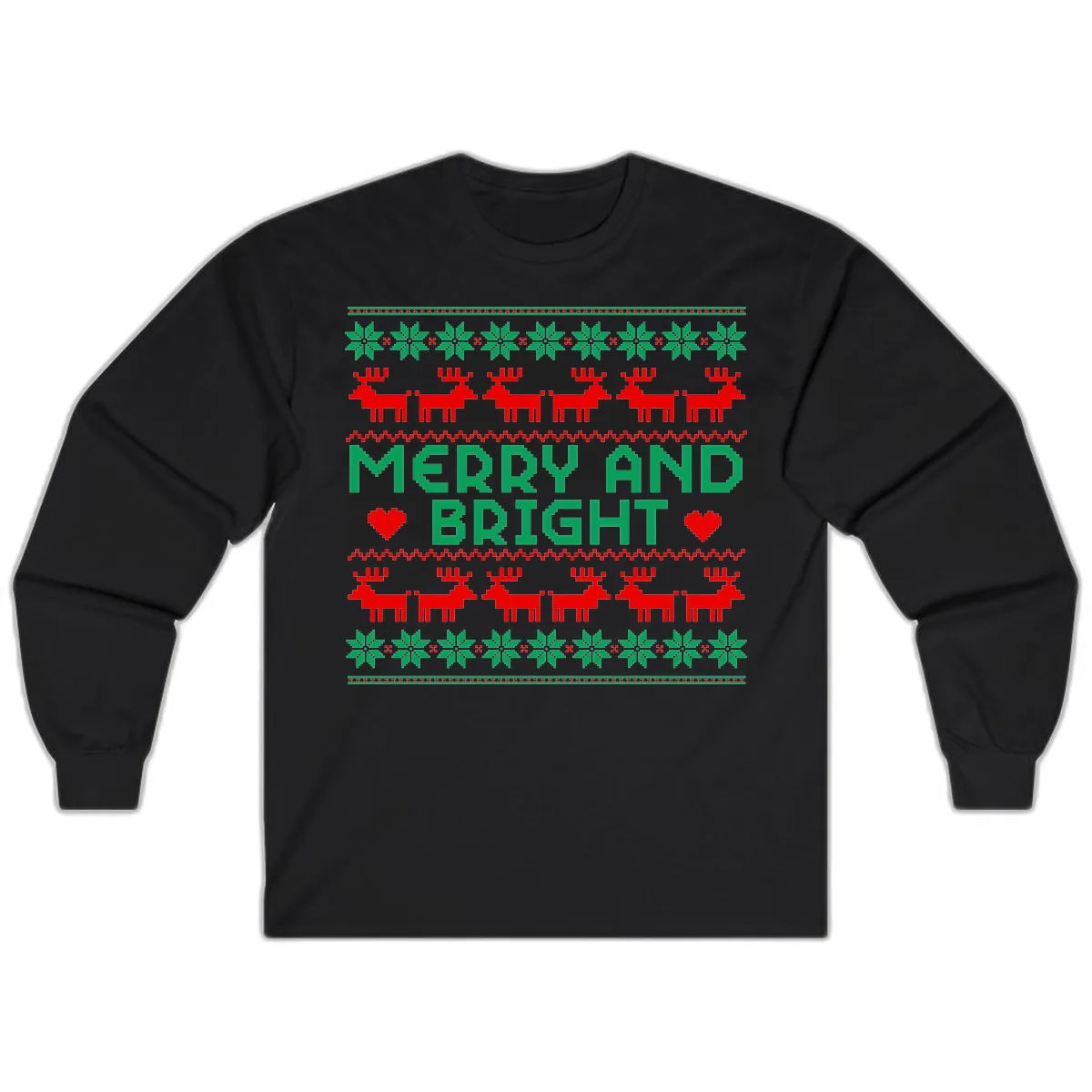 Merry And Bright Ugly Christmas Sweater Long Sleeve in Black