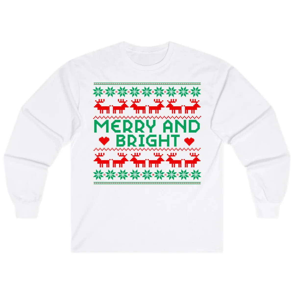 Merry And Bright Ugly Christmas Sweater Long Sleeve in White
