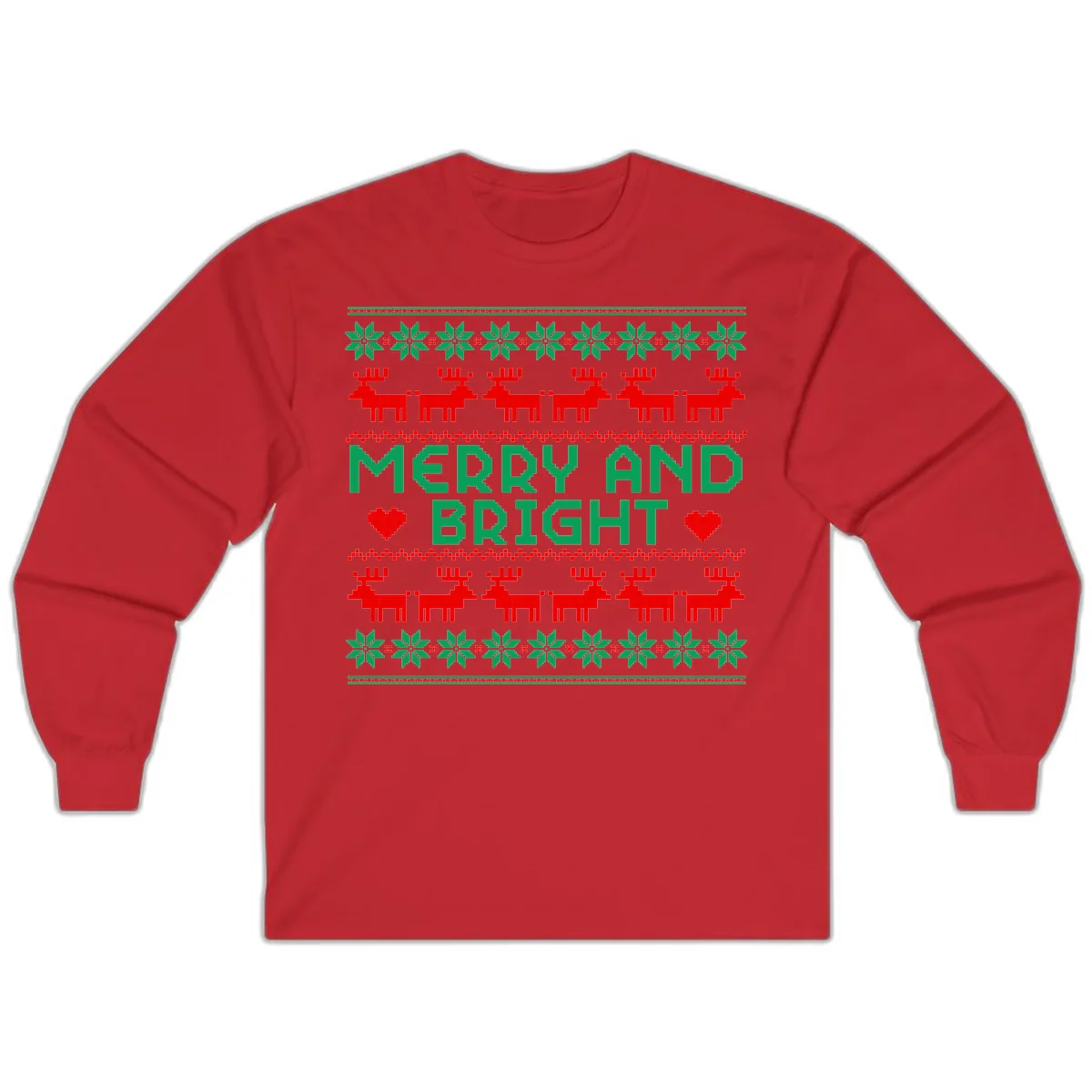Merry And Bright Ugly Christmas Sweater Long Sleeve in Red