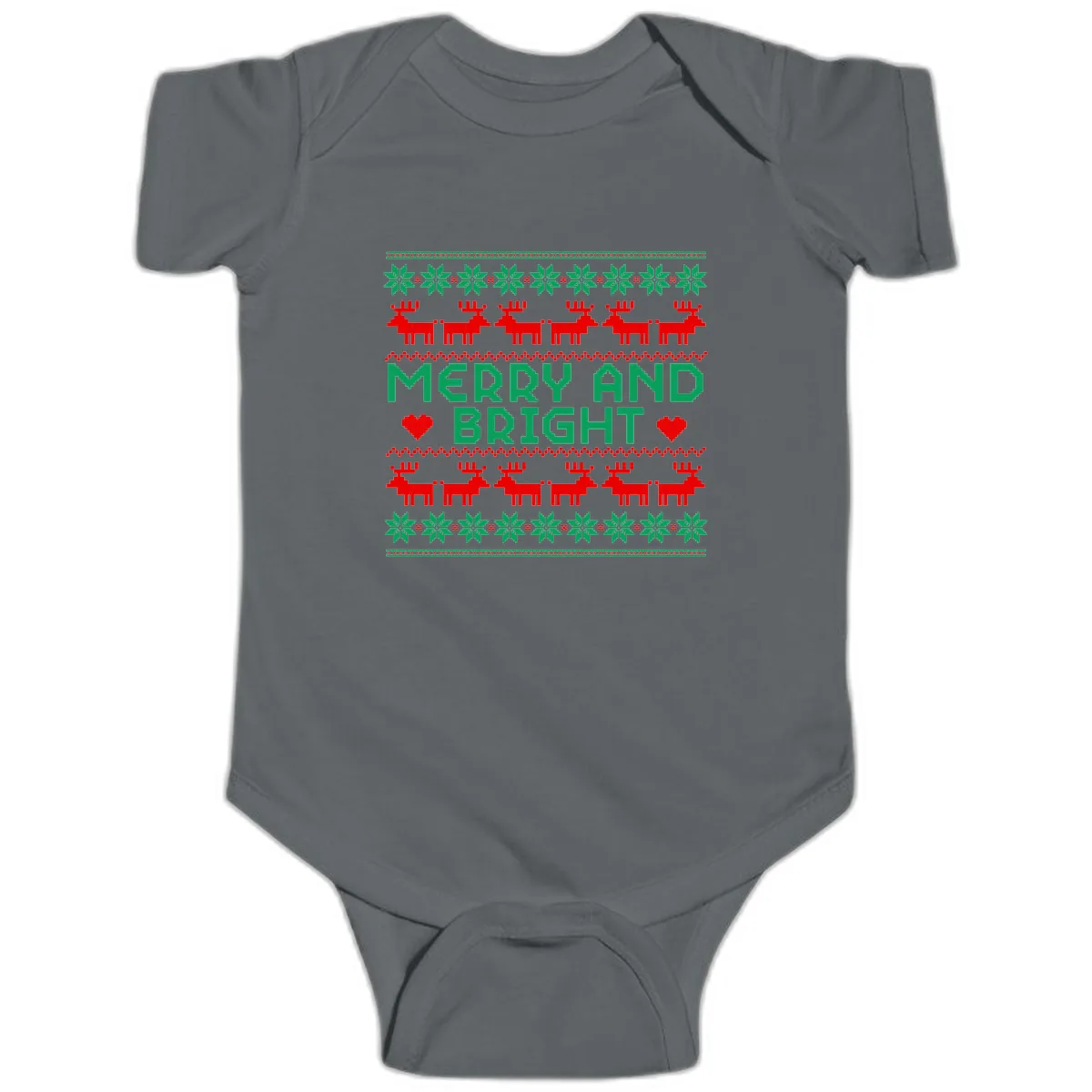 Merry And Bright Ugly Christmas Sweater Baby Onesie in Charcoal