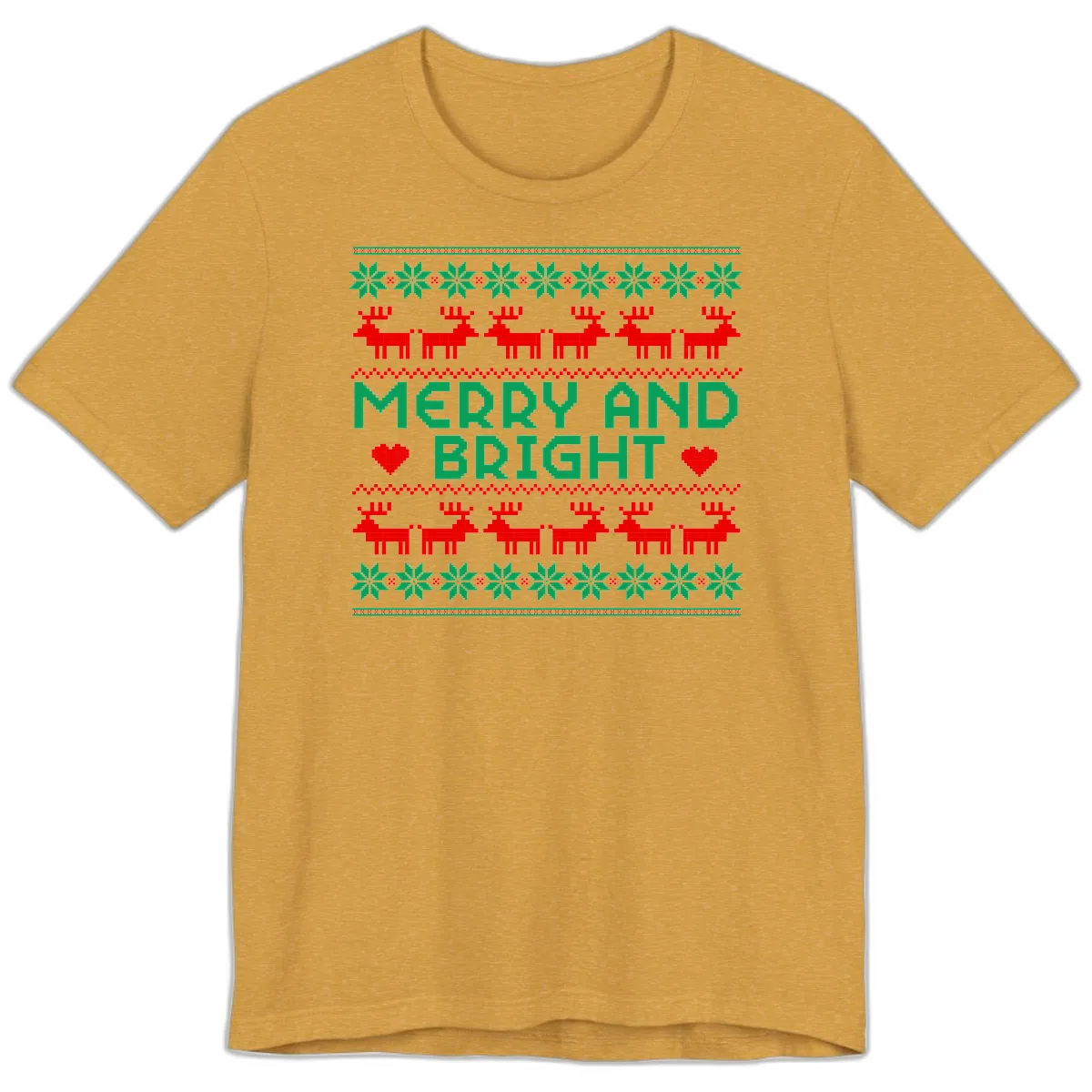 Merry And Bright Ugly Christmas Sweater Premium T-Shirt in Heather Mustard