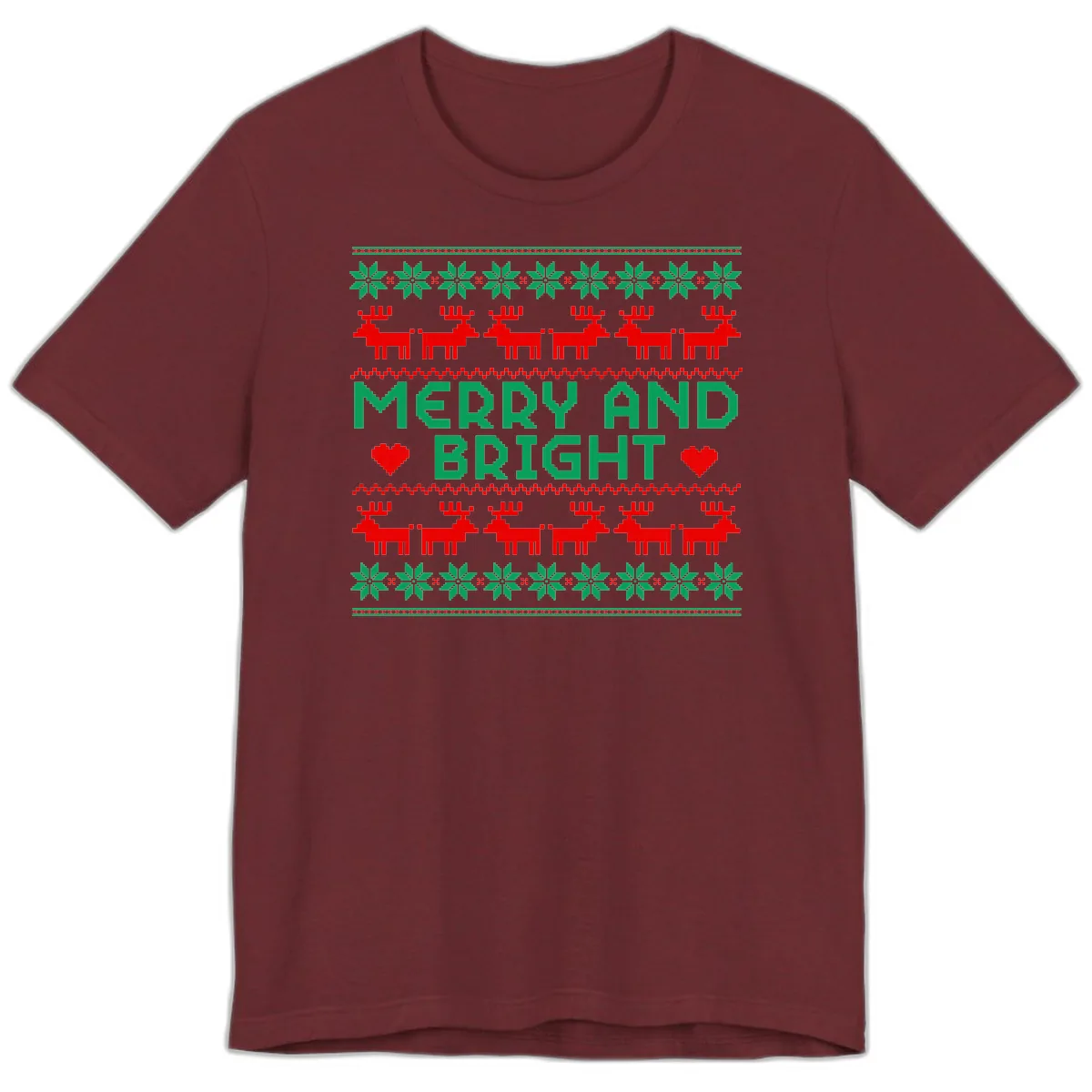 Merry And Bright Ugly Christmas Sweater Premium T-Shirt in Heather Cardinal