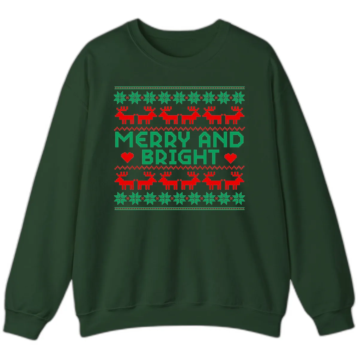 Merry And Bright Ugly Christmas Sweater Sweatshirt in Forest Green