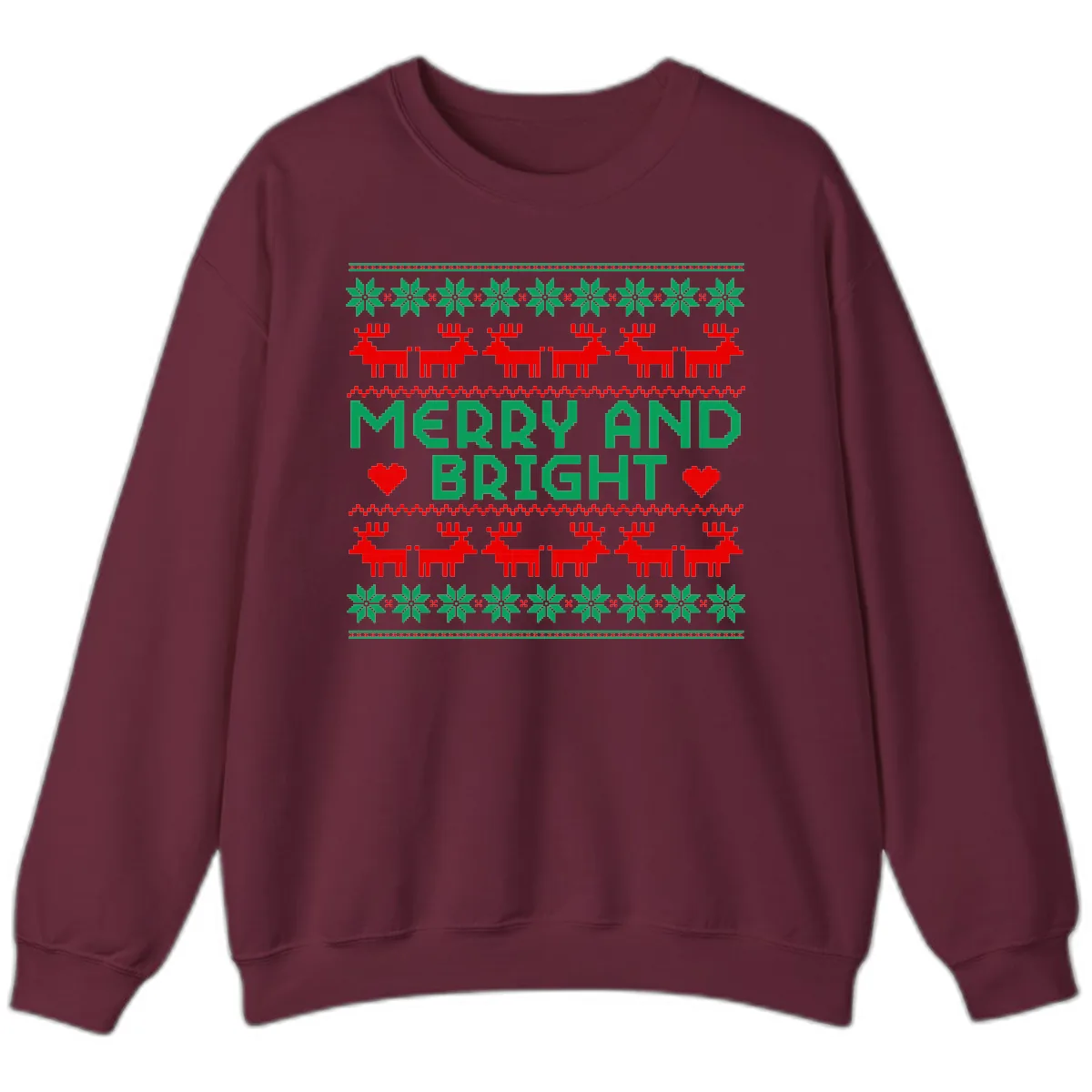 Merry And Bright Ugly Christmas Sweater Sweatshirt in Maroon