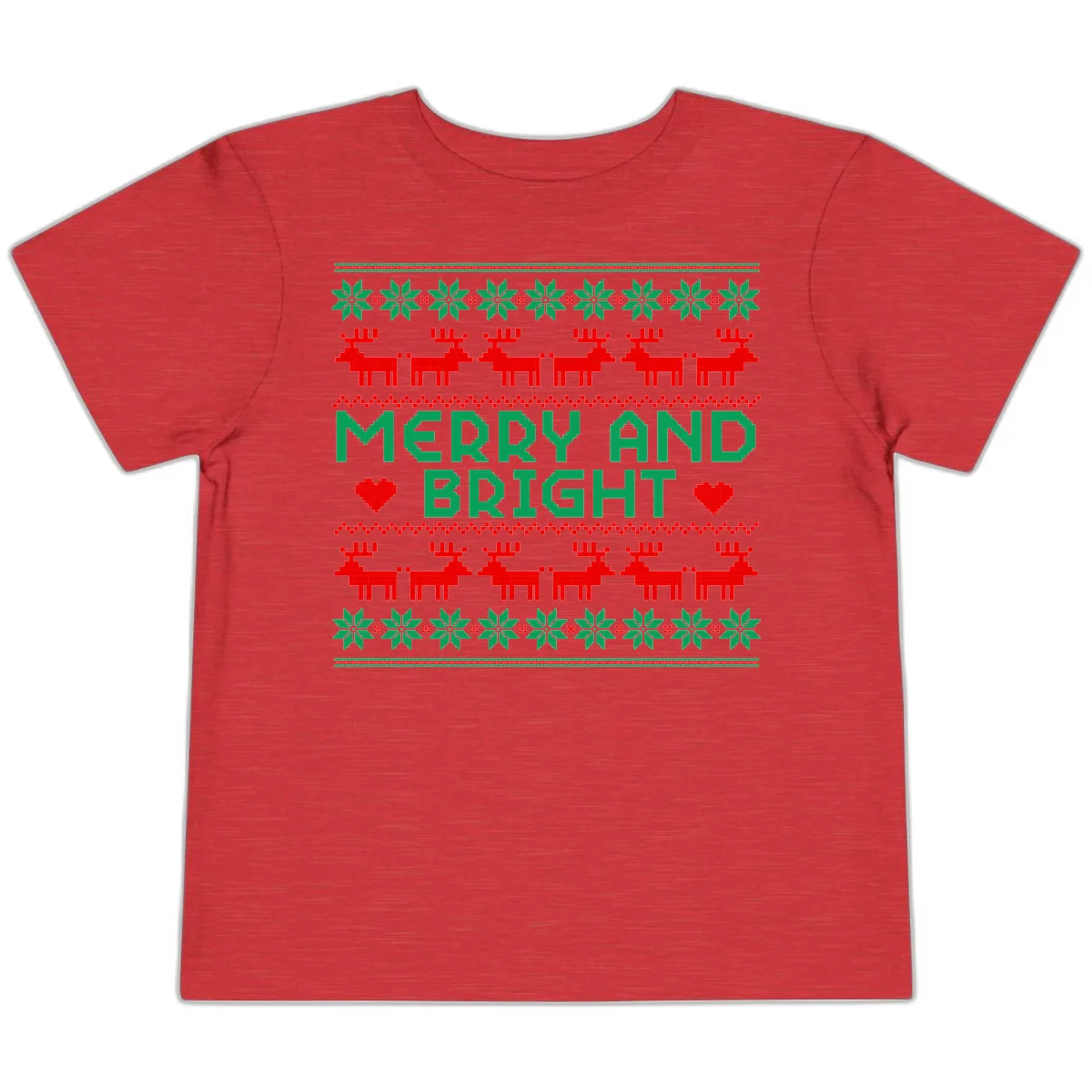 Merry And Bright Ugly Christmas Sweater Toddler T-Shirt in Heather Red