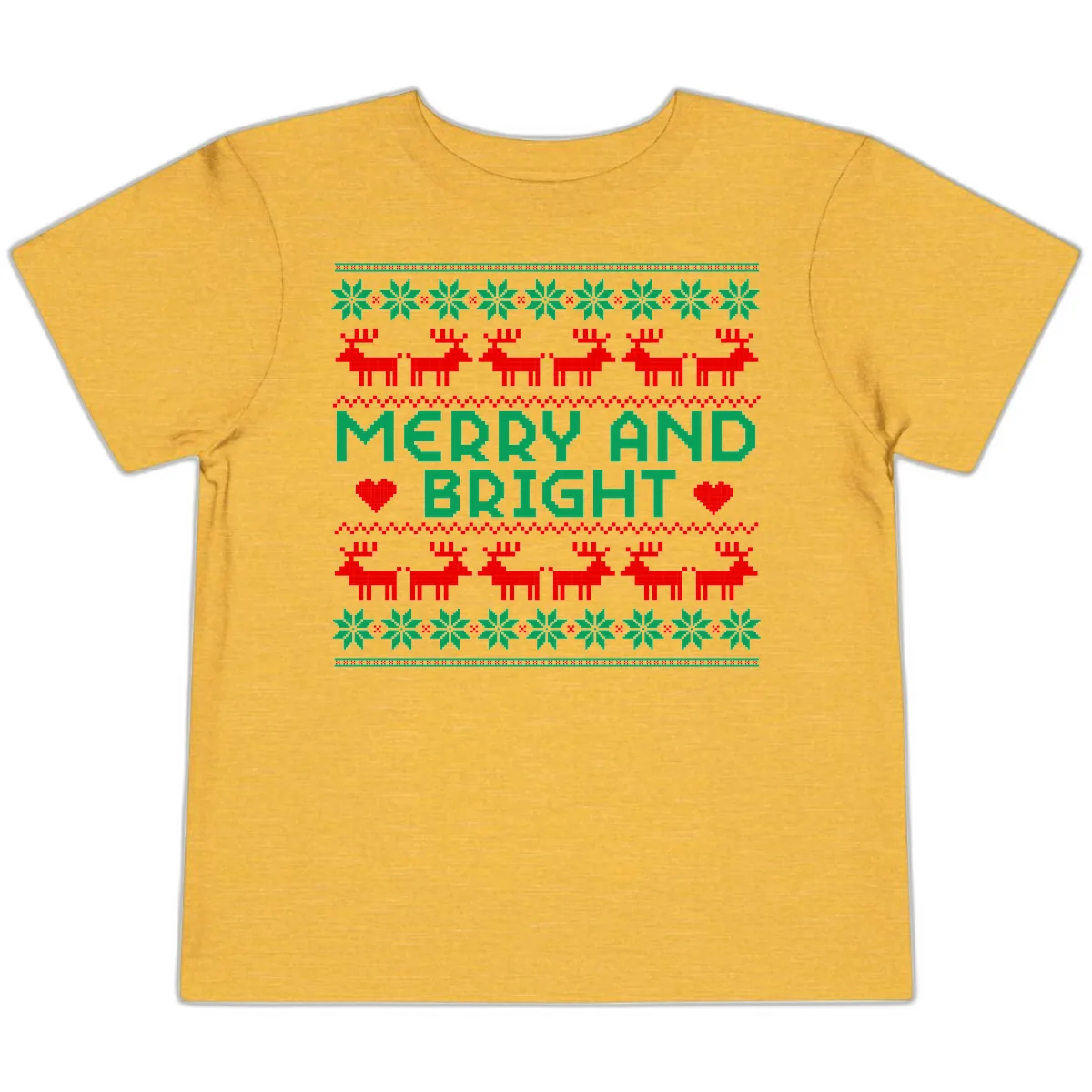 Merry And Bright Ugly Christmas Sweater Toddler T-Shirt in Heather Yellow Gold
