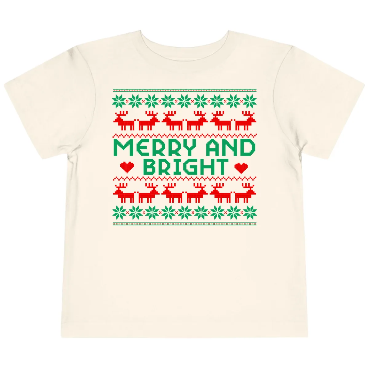 Merry And Bright Ugly Christmas Sweater Toddler T-Shirt in Natural