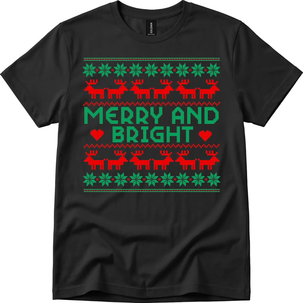 Merry And Bright Ugly Christmas Sweater T-Shirt in Black
