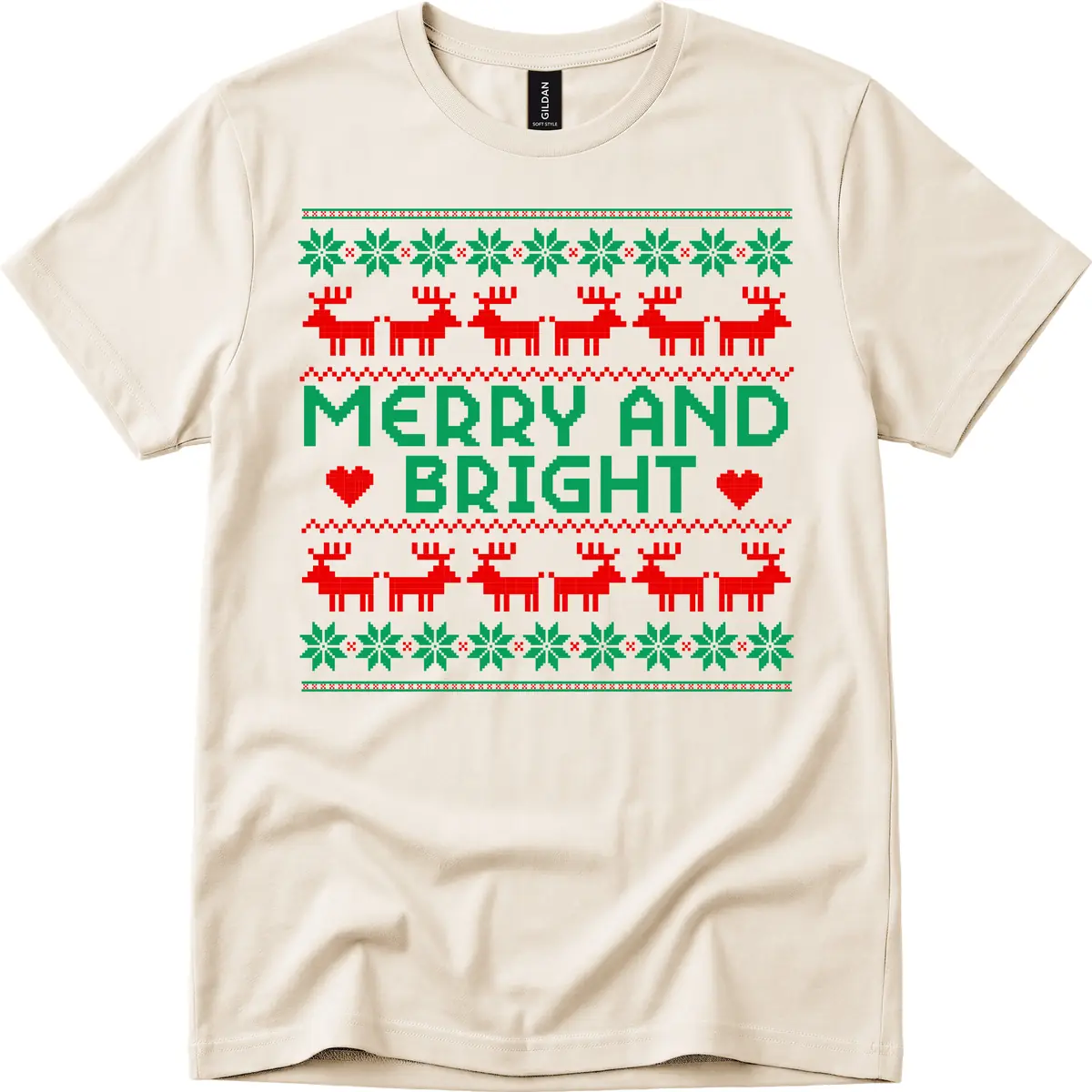 Merry And Bright Ugly Christmas Sweater T-Shirt in Natural