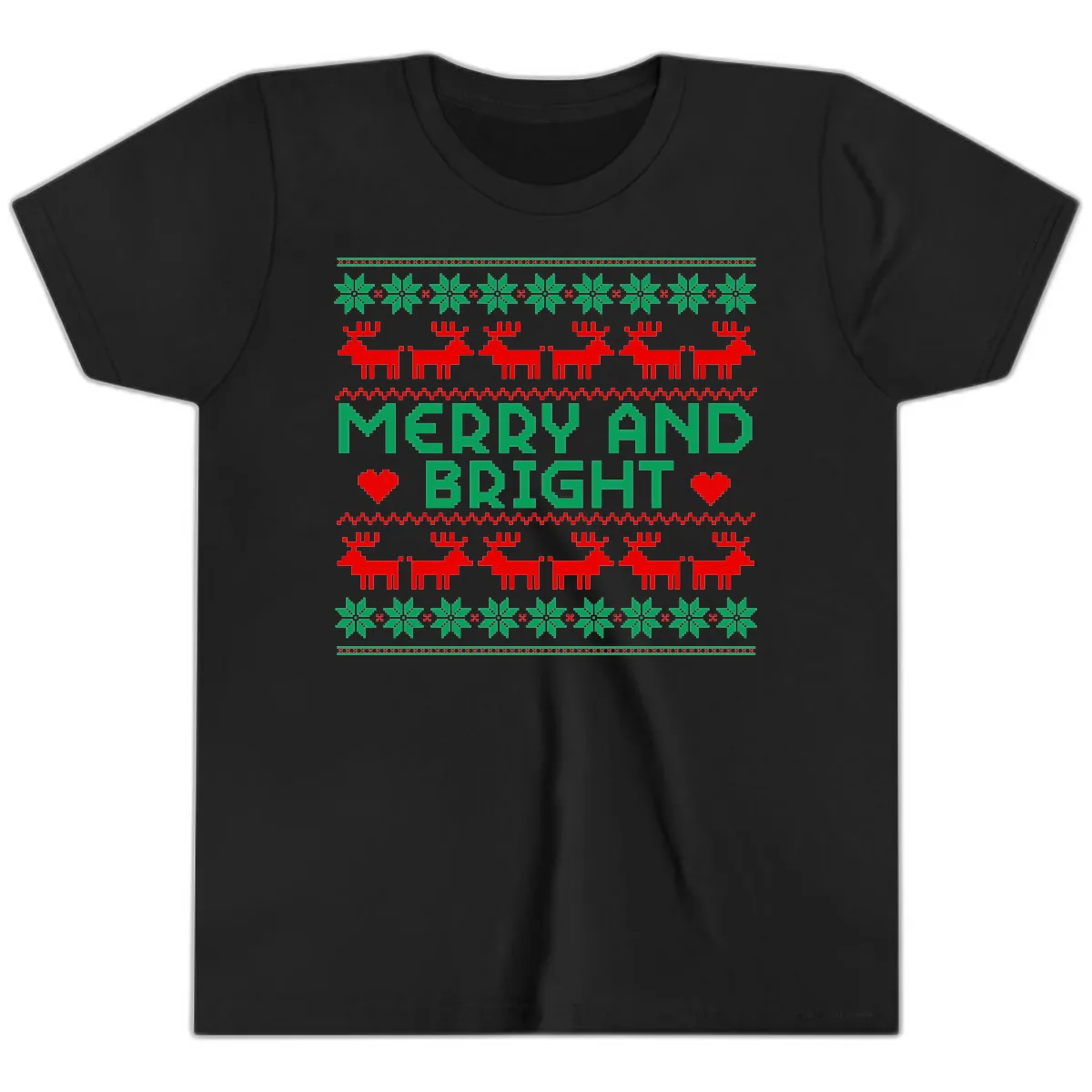 Merry And Bright Ugly Christmas Sweater Youth T-Shirt in Black