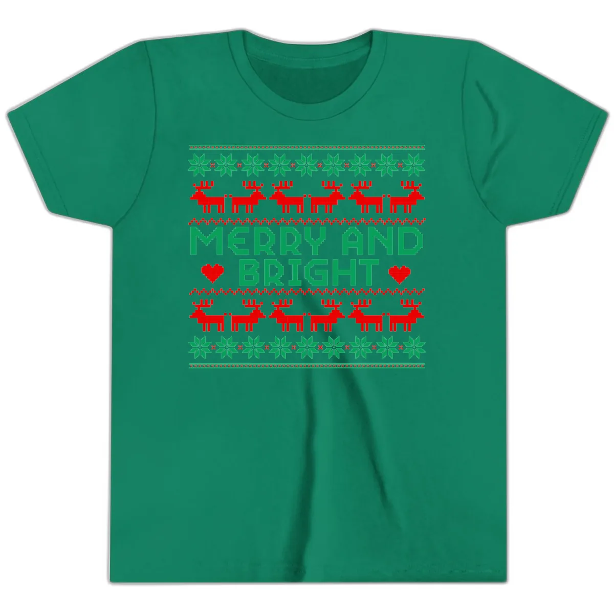 Merry And Bright Ugly Christmas Sweater Youth T-Shirt in Kelly