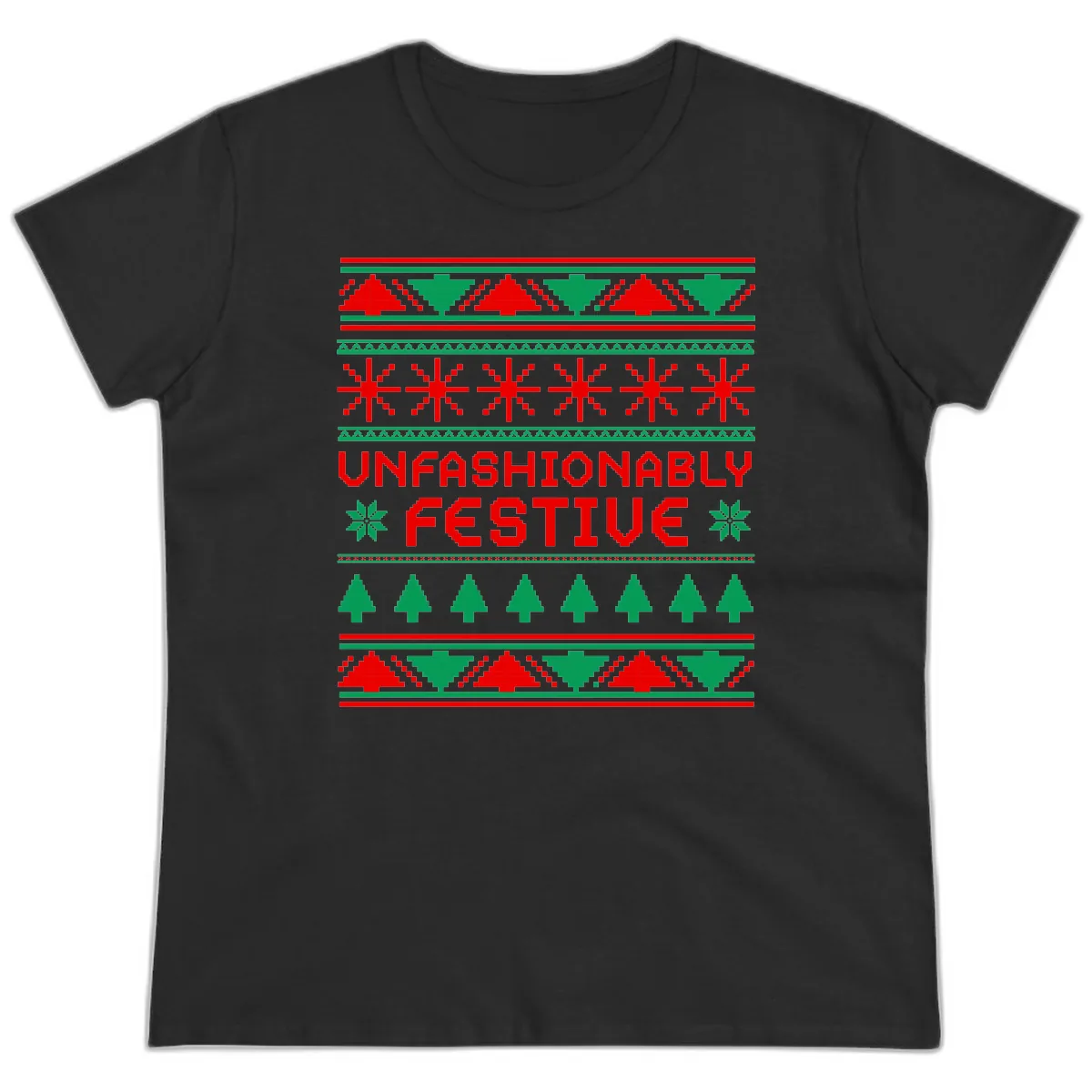 Unfashionably Festive Christmas Sweater Ladies Tee in Black