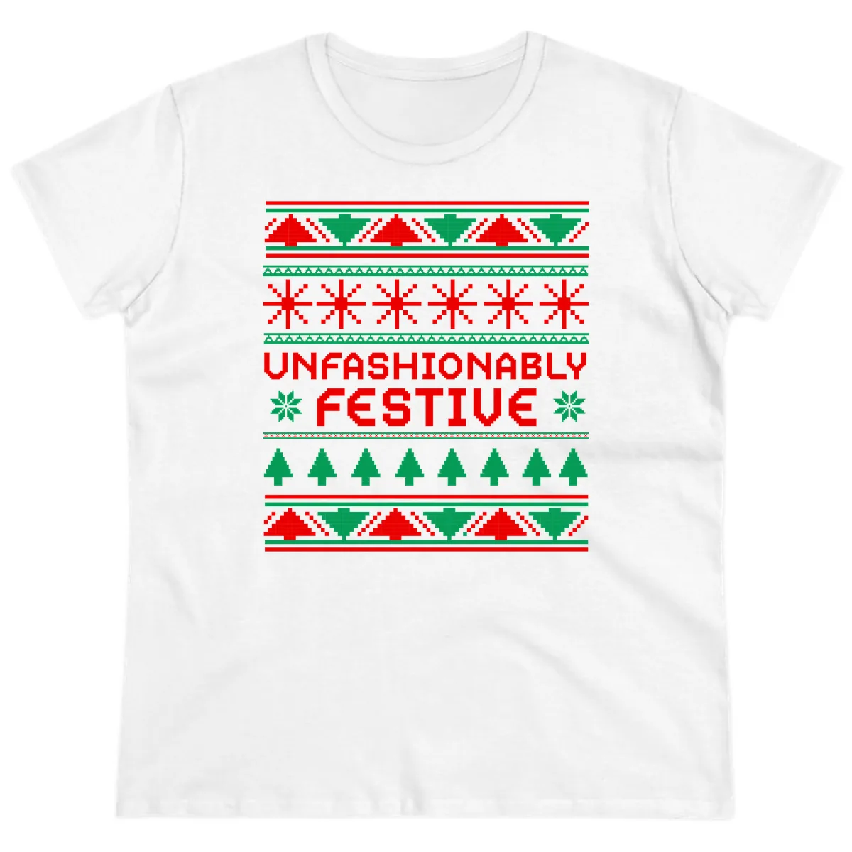 Unfashionably Festive Christmas Sweater Ladies Tee in White