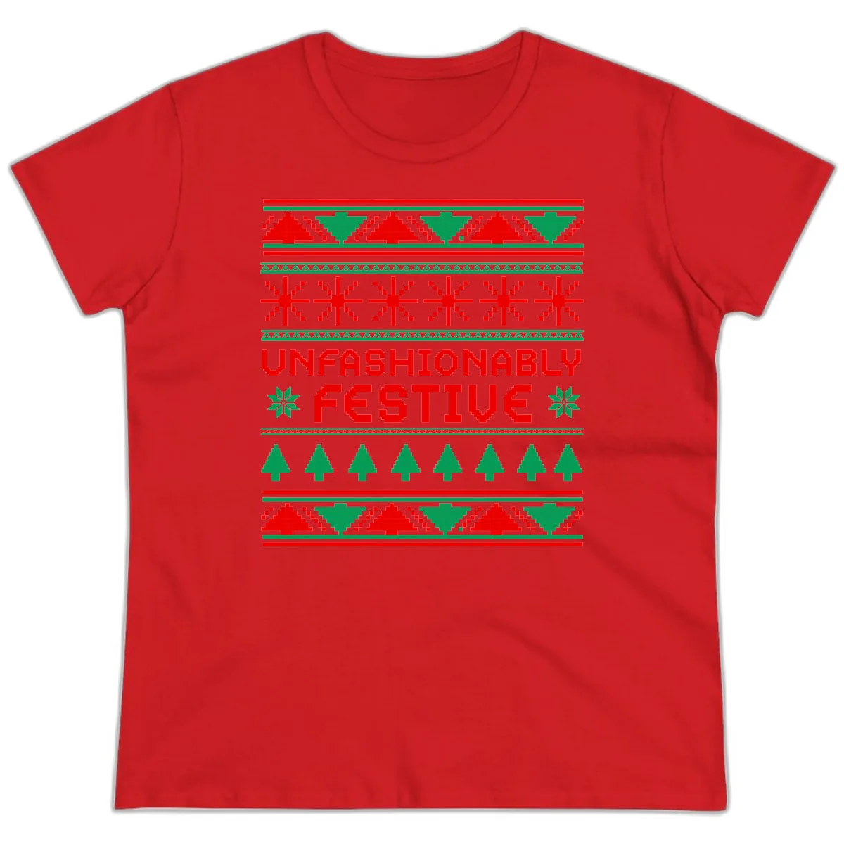 Unfashionably Festive Christmas Sweater Ladies Tee in Red