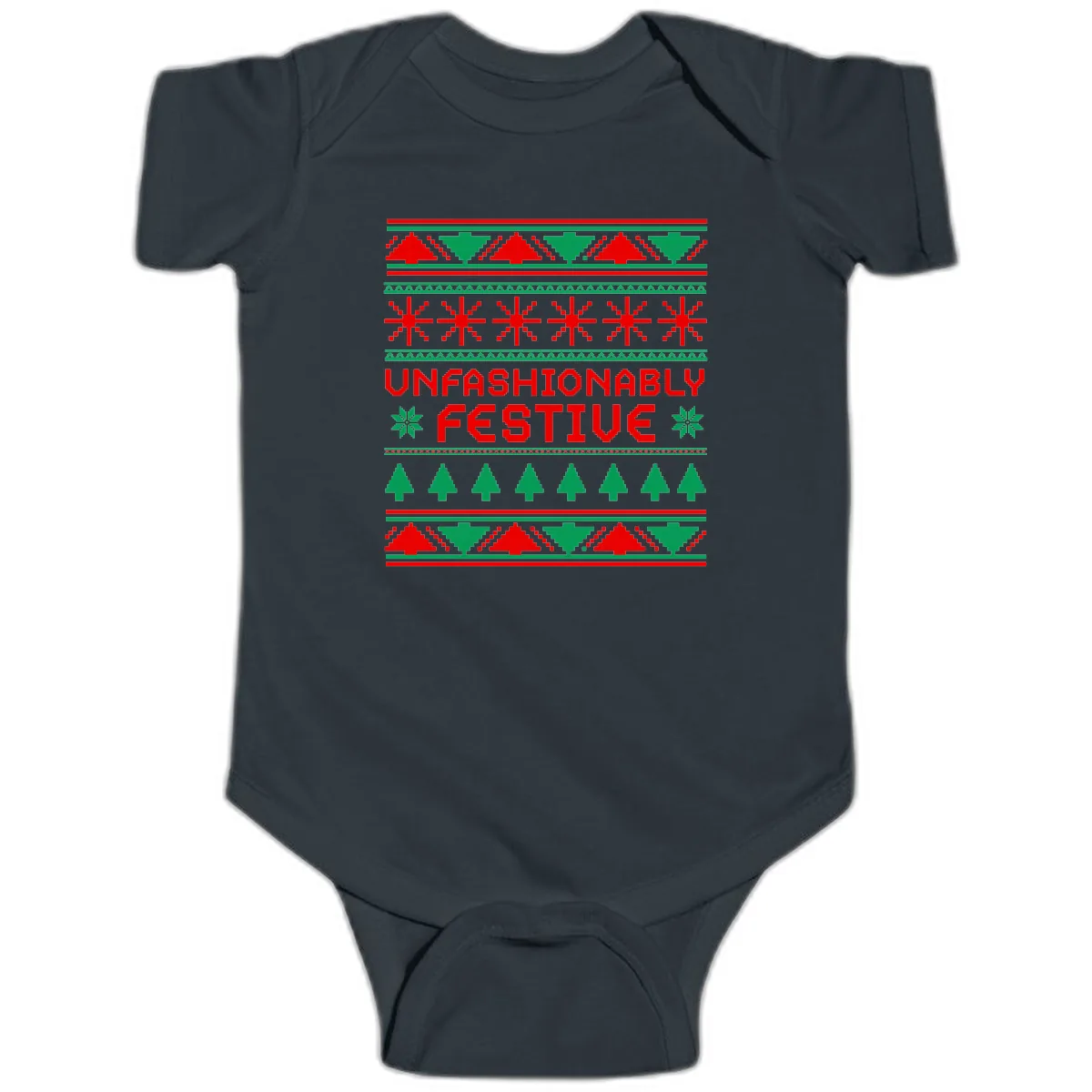 Unfashionably Festive Christmas Sweater Baby Onesie in Black