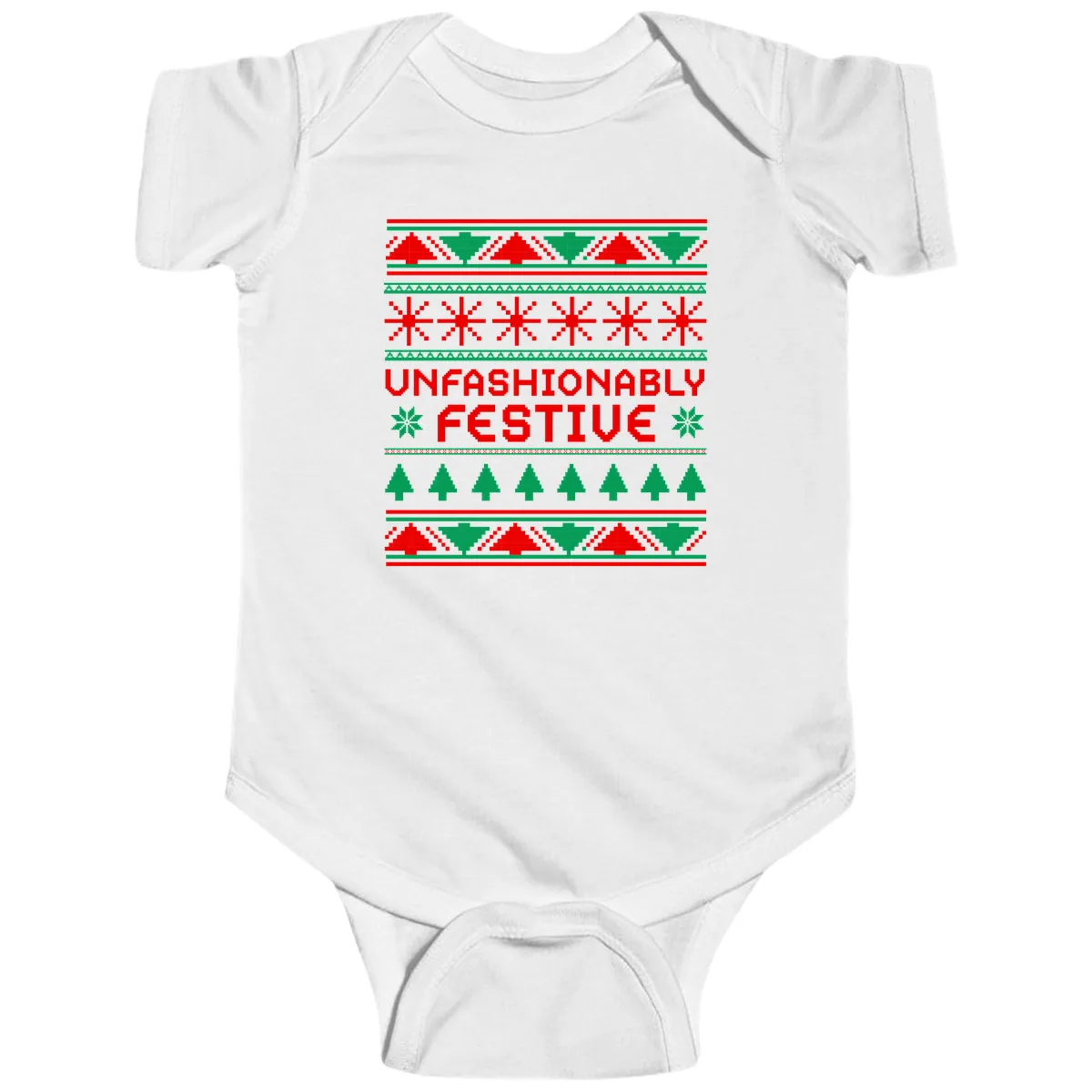 Unfashionably Festive Christmas Sweater Baby Onesie in White