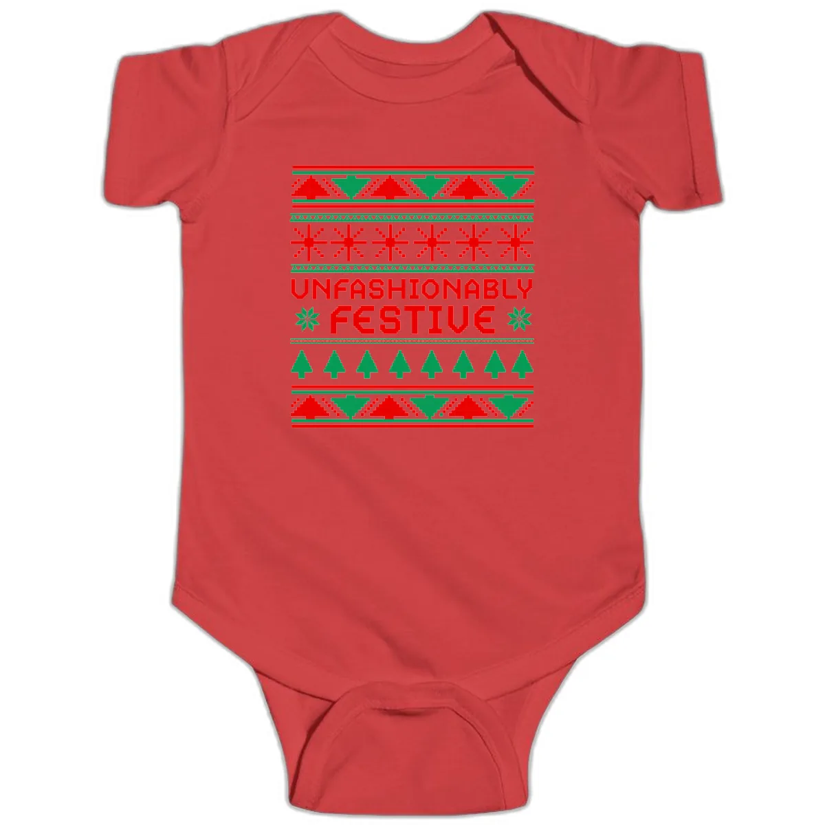 Unfashionably Festive Christmas Sweater Baby Onesie in Red