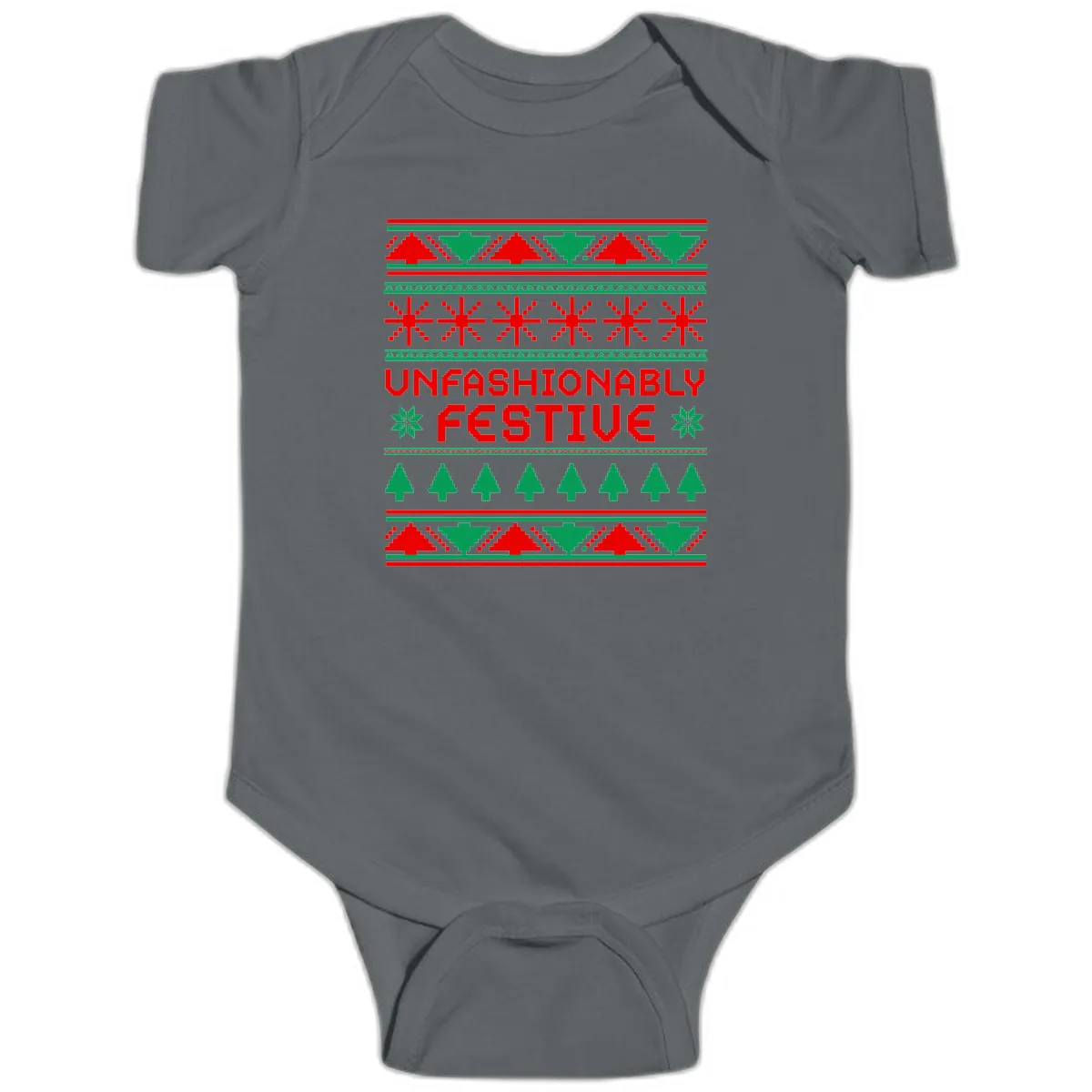 Unfashionably Festive Christmas Sweater Baby Onesie in Charcoal