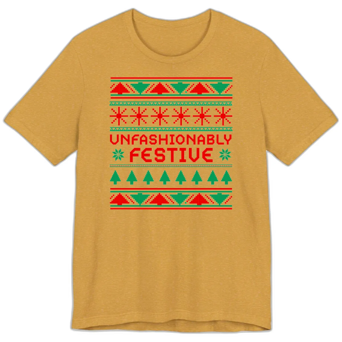 Unfashionably Festive Christmas Sweater Premium T-Shirt in Heather Mustard