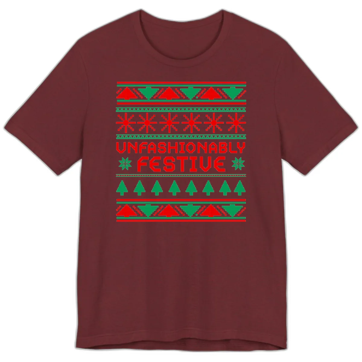 Unfashionably Festive Christmas Sweater Premium T-Shirt in Heather Cardinal