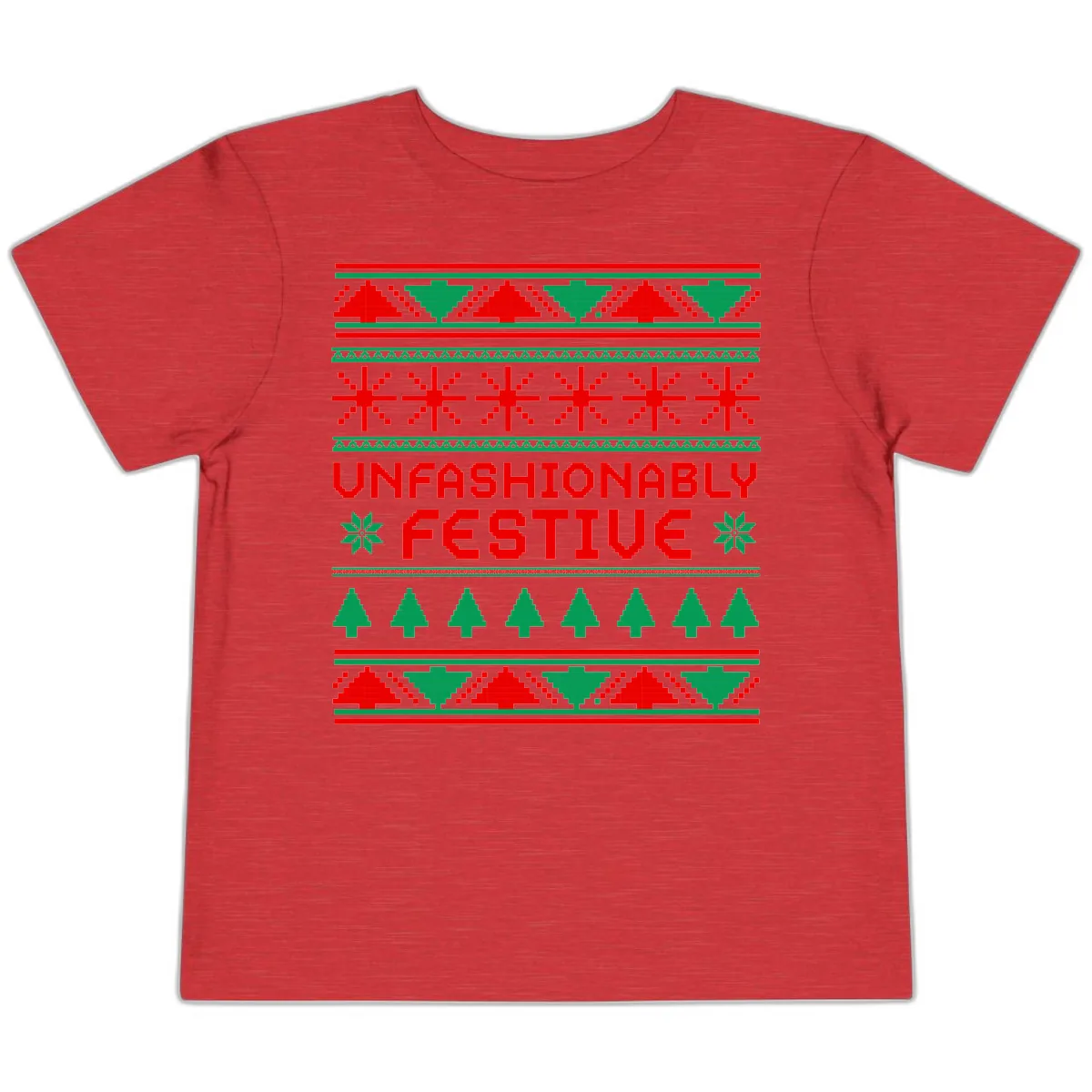 Unfashionably Festive Christmas Sweater Toddler T-Shirt in Heather Red