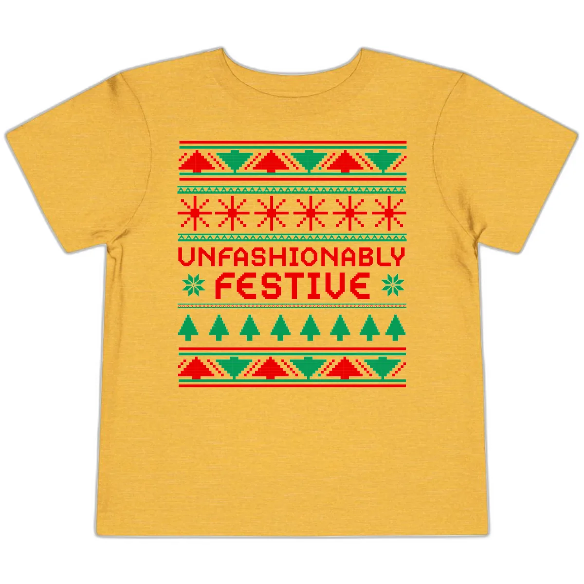 Unfashionably Festive Christmas Sweater Toddler T-Shirt in Heather Yellow Gold